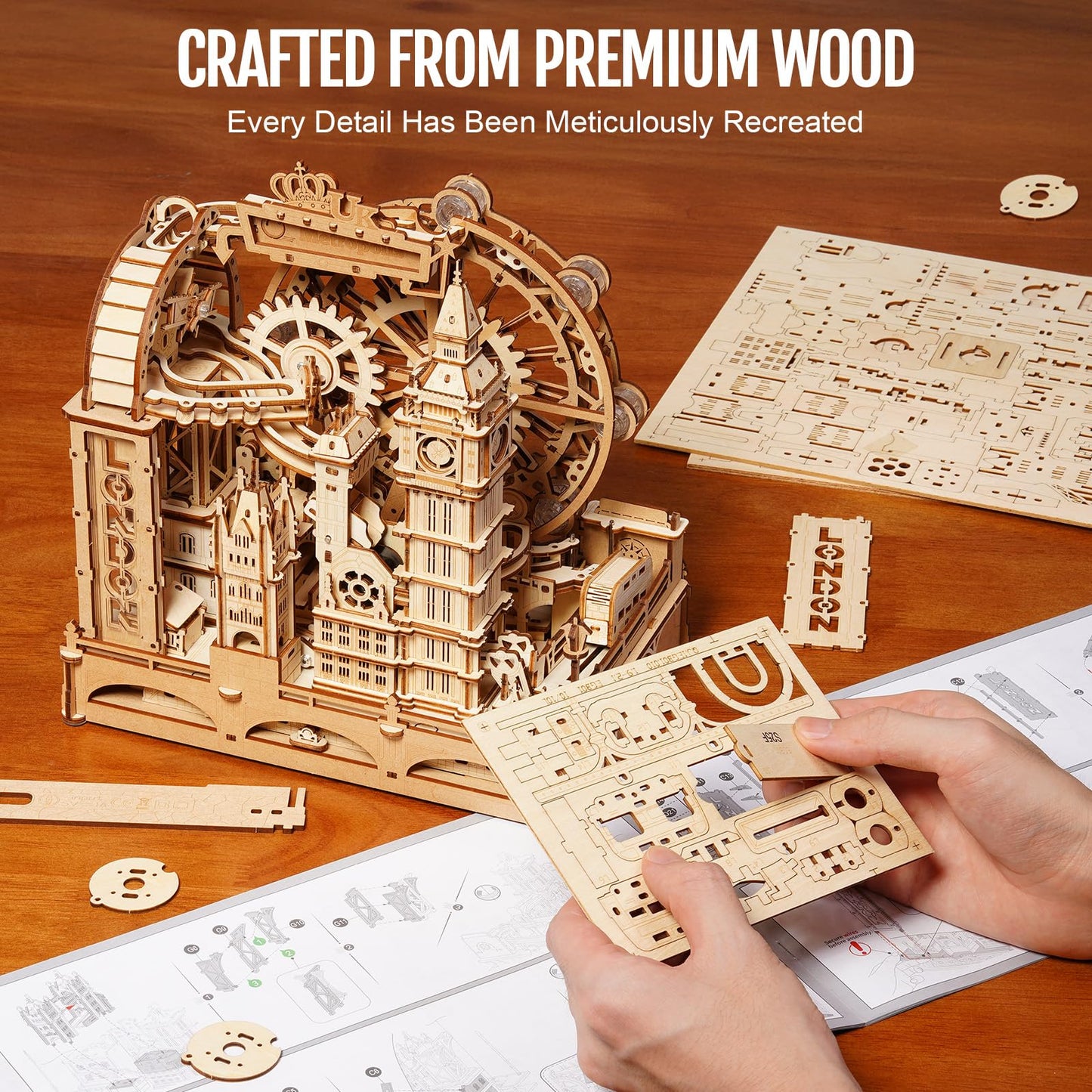 ROKR 3D Wooden Puzzles for Adults,Marble Travel London,431Piece 3D Puzzles,Marble Run Gift for Adults