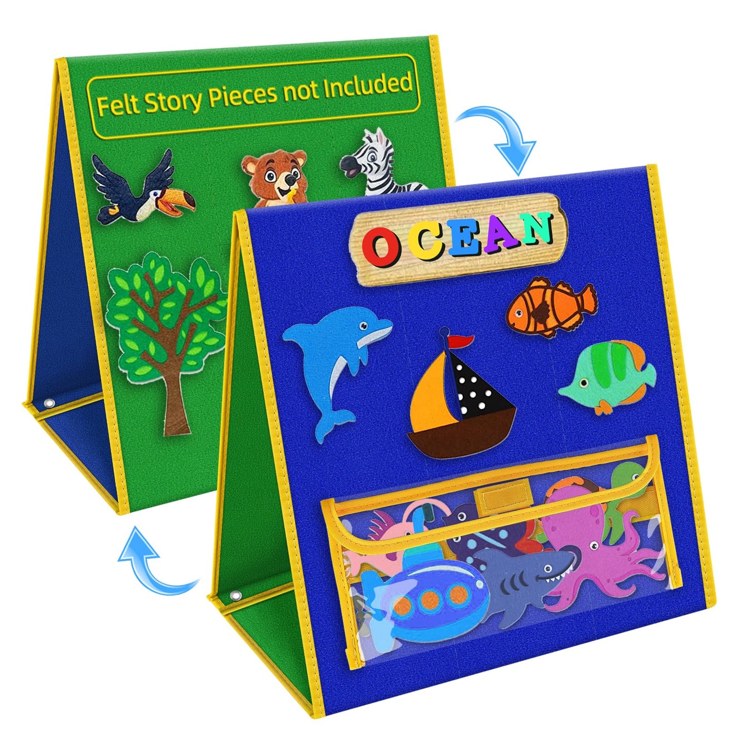 AKAYOK Foldable Felt Board for Toddlers, Double-Sided Flannel Boards Stories for Preschool Learning, Interactive Storytelling & Play, 33" x 12" Portable Felt Letter Board for Home & Classroom Use