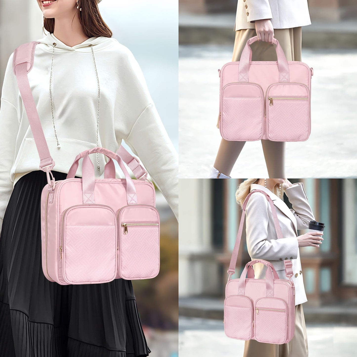 Prokva 3 Ring Zipper Binder, 2 Inch Ring Binder Organizer Bag with Shoulder Strap Fits 13 Inch Laptop and 500 Sheets, Pink (Empty Bag Only)
