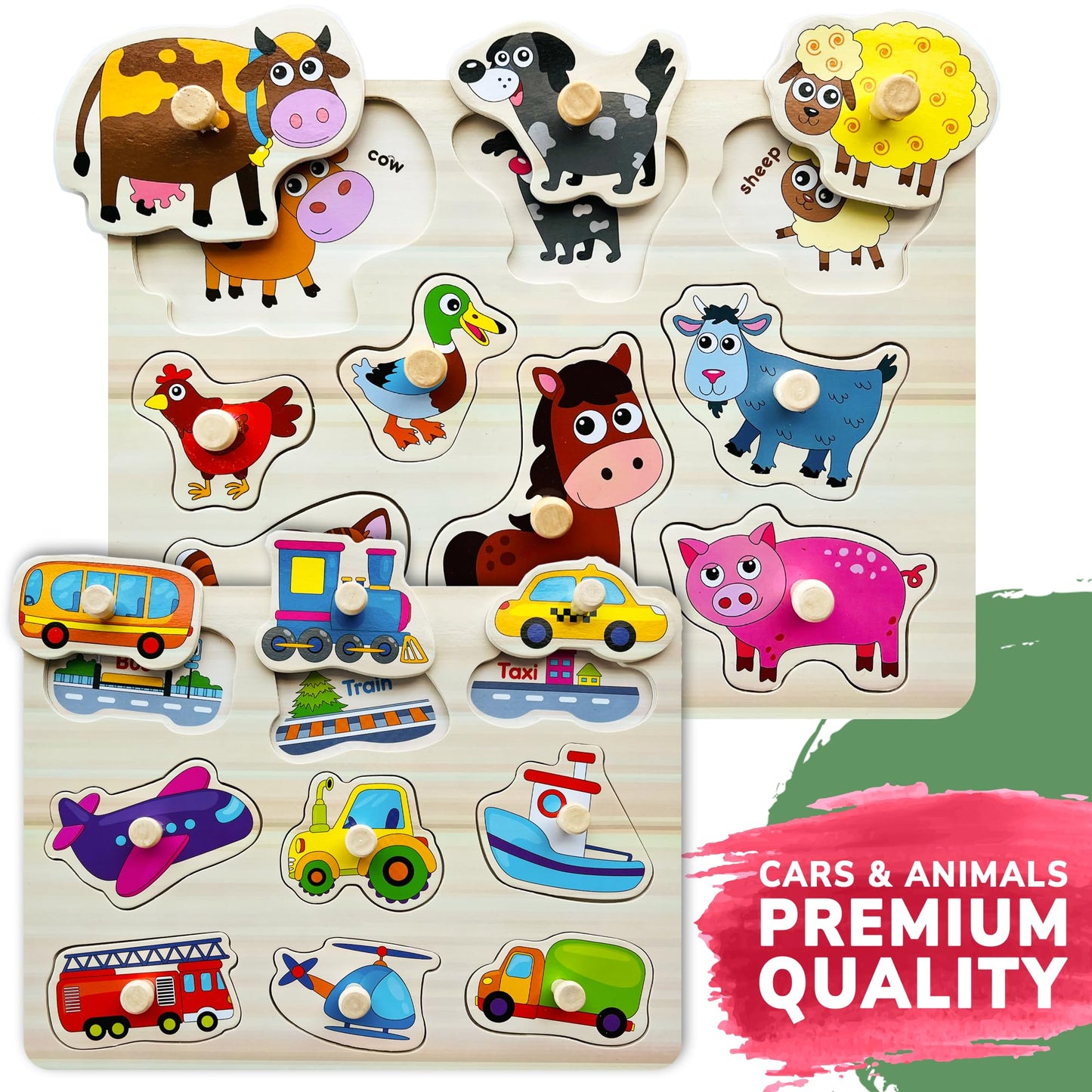 QUOKKA Wooden Puzzles for Toddlers 1-3 - 6XSET Toddler Puzzles Ages 2-4 with Rack - Learning Alphabet - Numbers - Animals Montessori Toy for Kids 3-5 - Wood Games Gift for Boys and Girls