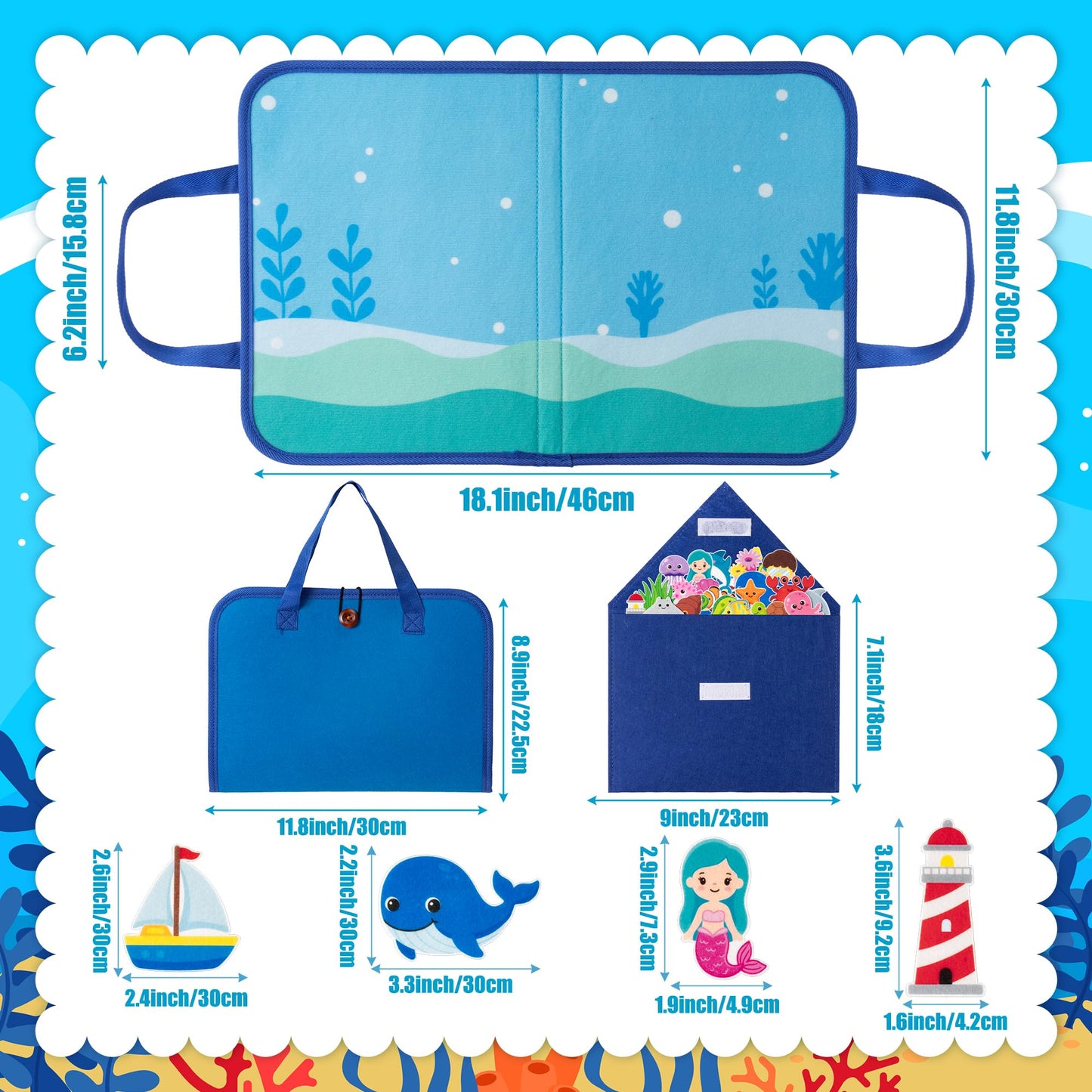 WATINC Travel Felt Board Story Set - 25PCS Portable Felt Board Educational Birthday Gift for Boy Girl Toddler, Under The Sea Storytelling Preschool Early Learning Interactive Play Kit (Ocean Animals)