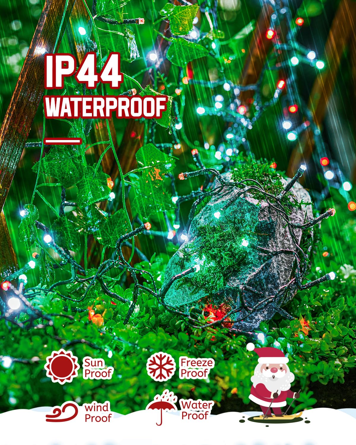 Minetom Christmas Cluster Lights, 10Ft 120 LED, Waterproof Twinkle Lights, 4 Pack, Red Green & White