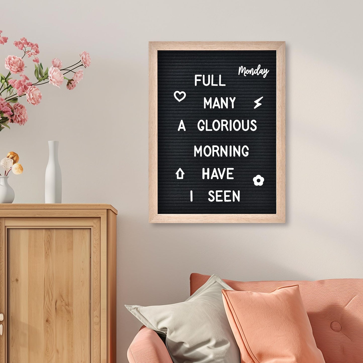Felt Letter Board with 402 Letters, Numbers & Symbols - 12 x 16 inch Large Changeable Message Board with Wooden Frame Wall Mount Hook, 2 Canvas Bags, Wood Stand (Black)