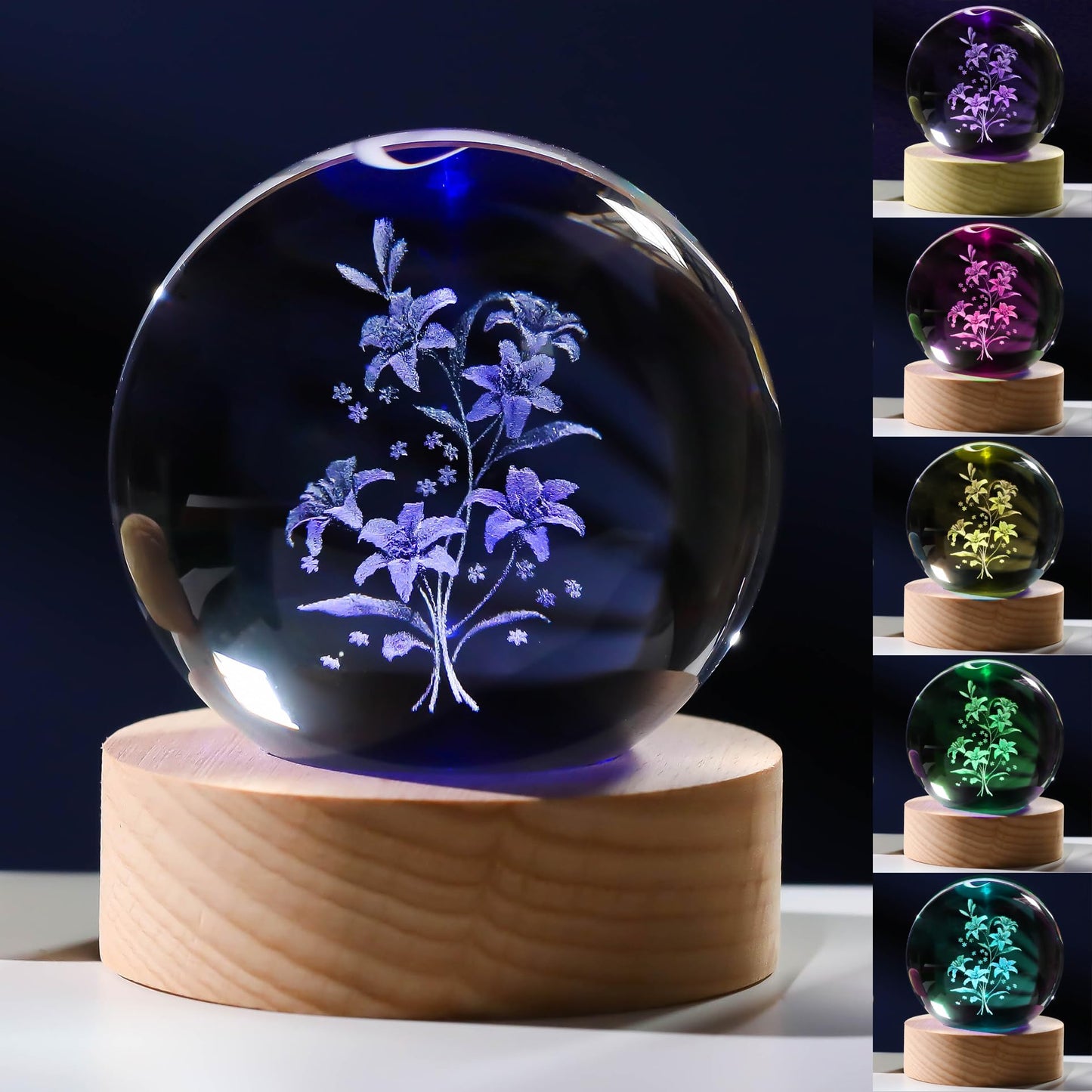 3D Lily Gifts for Women - Crystals Ball 60mm - I Love You Gifts - Figurine for Room, Birthday, Lovers, Girlfriend, Wife