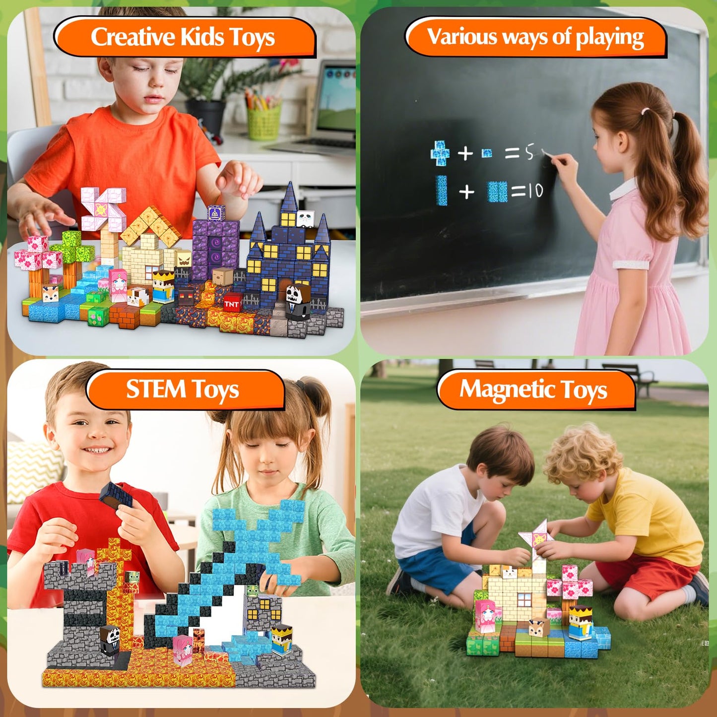 220 PCS Magnetic Blocks - Magnetic Building Blocks for Kids Ages 3 4-8 8-12, Magnetic Cubes STEM Stacking Toys Montessori Sensory Toys for Boys & Girls Christmas, Halloween, Birthday Easter Gifts