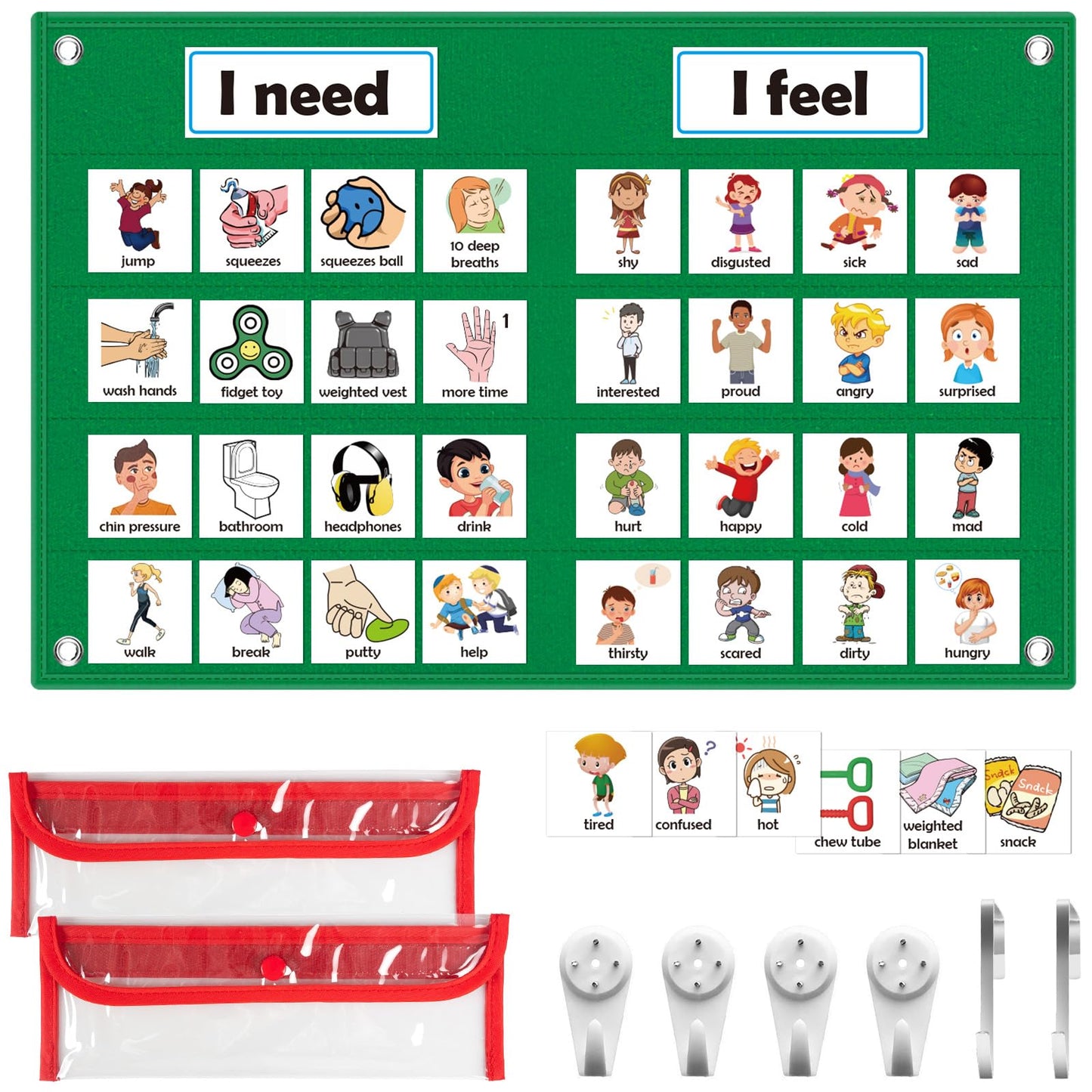 KIKIGOAL Feelings Chart For Preschool Teacher Supplies, Social Emotional Learning Pocket Chart, Autism Visual Behavior Management, Daycare Essentials, Calm Down Corner Classroom Supplies