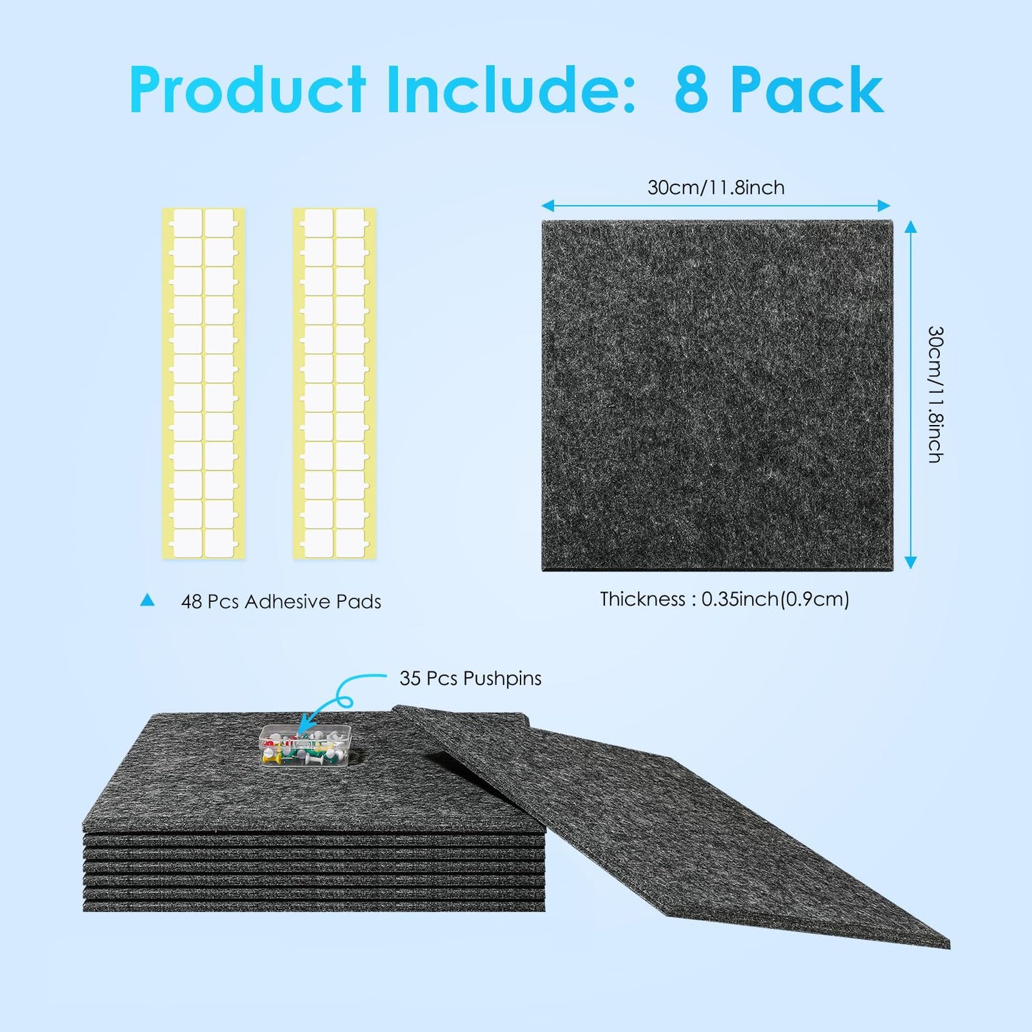 Bulletin Board 47" X 24" Cork Boards for Wall Alternative 8 Pack Grey Non-Stripe Felt Bulletin Board 48 Safe Adhesive 35 Push Pins for Office School Home Room Decor