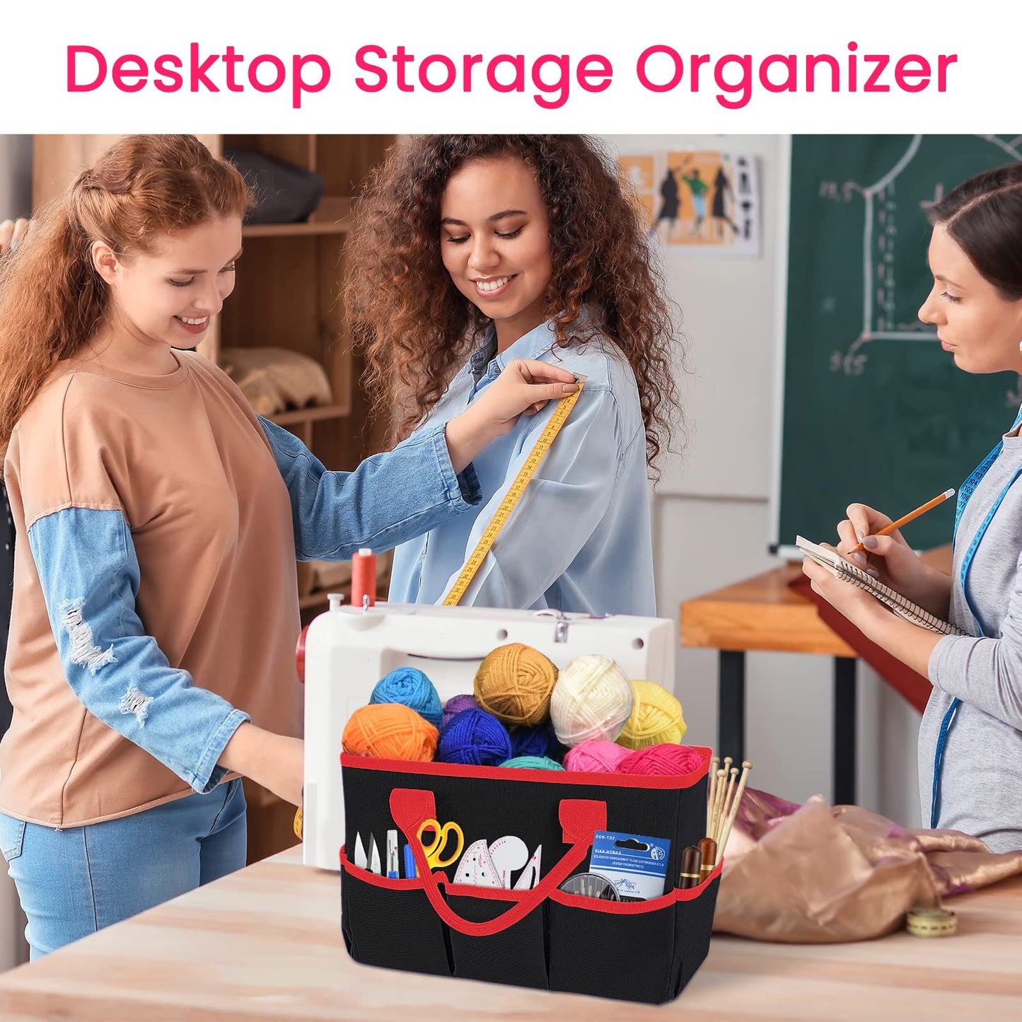 Godery Desktop Tote and Organizer, Teacher Helper caddy Bag for Arts, Books, Stationery, Office Desk Organization, Make-up Storage with Handles for Travel (Black)