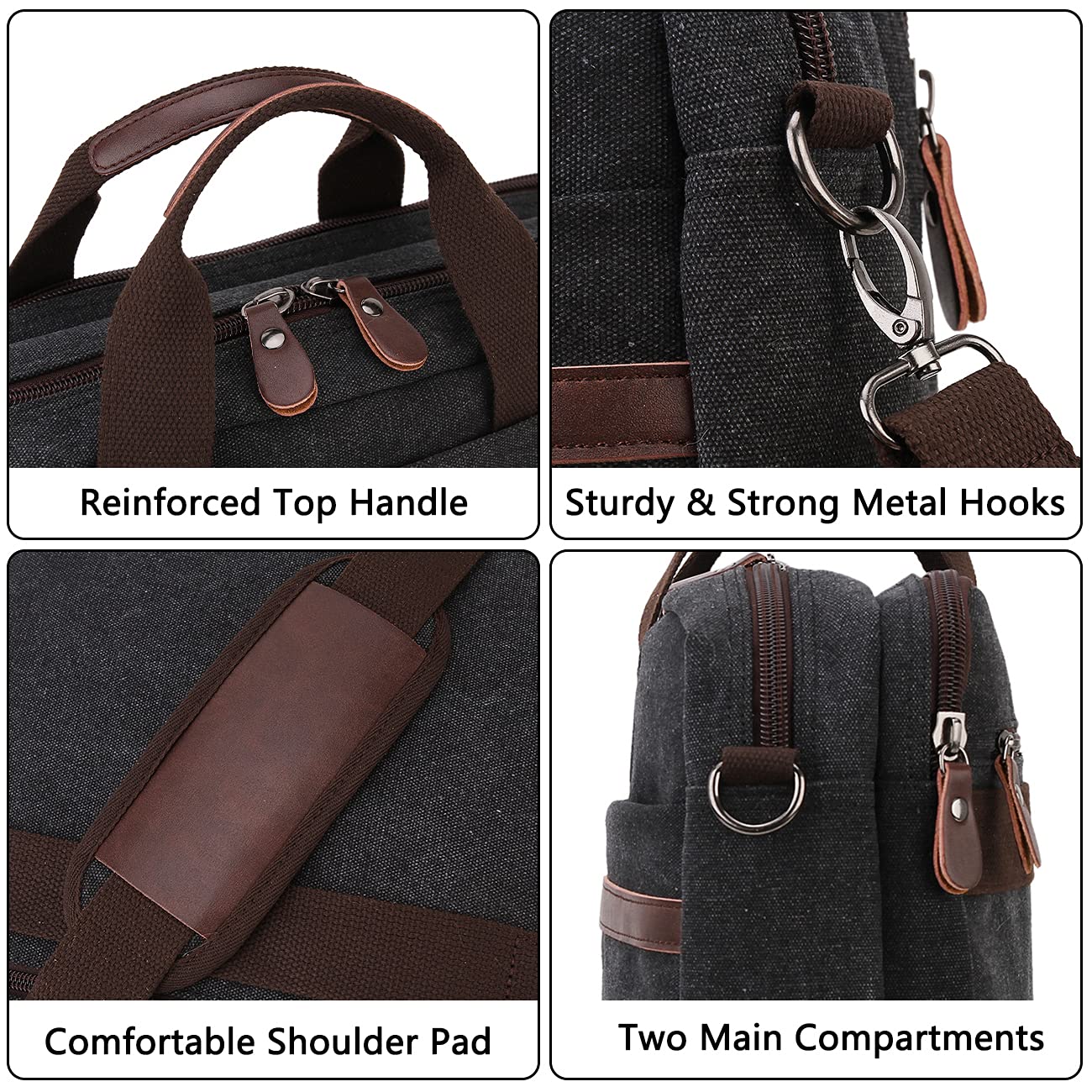 RAVUO Laptop Bag for Men, Water Resistant 17.3 Inch Laptop Messenger Bag Slim Canvas Briefcase for Work Business Black
