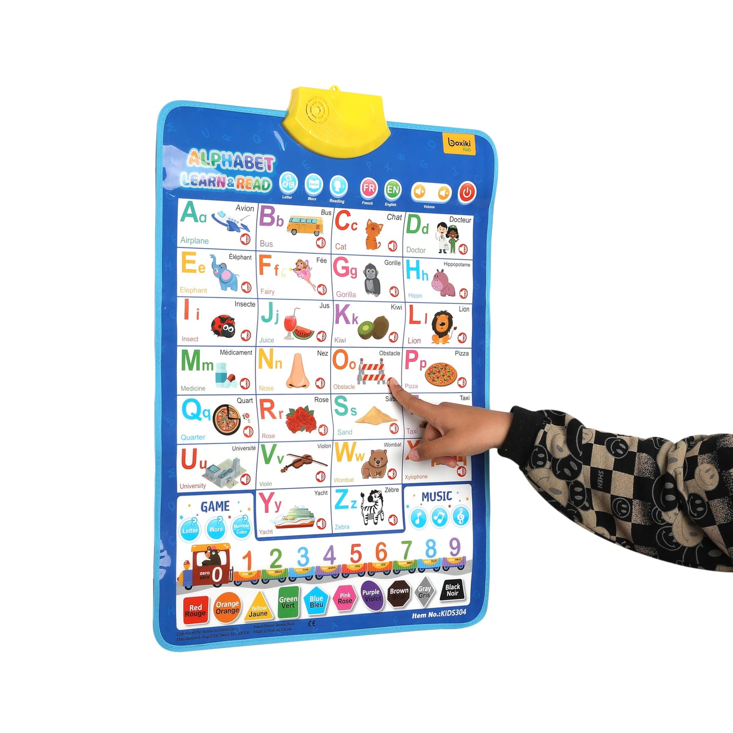 Bilingual English & French Learning Interactive Alphabet Wallchart - Includes Talking ABC, 123s & Music Poster - Educational Kids Learning Toy, Educational Gift for 3+ Years Old Girls & Boys