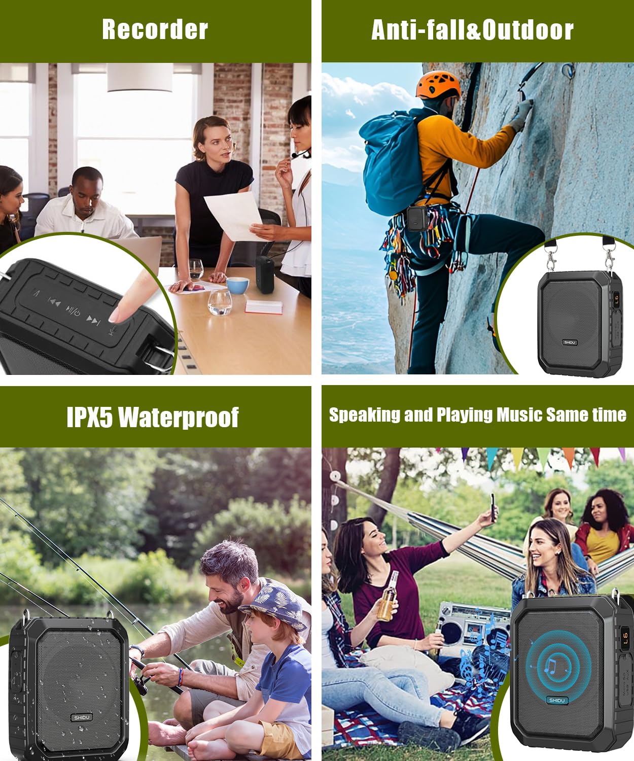 SHIDU Voice Amplifier for Teacher with Portable Microphone and Speaker, 18W Microphone with Speaker with Wired Mic Headset, IPX5 Waterproof Bluetooth Speaker Systems for Guide, Coach (NOT Wireless)