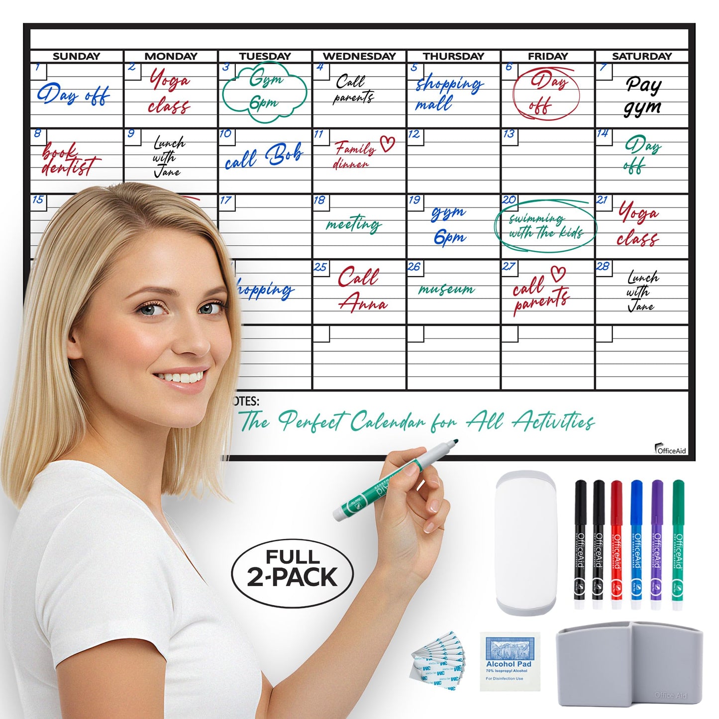 (2 PK) Small Dry Erase Calendar for Wall, 17x26, Small Wall Calendar Dry Erase, White Board for Office, Home & School, Erasable Whiteboard, Monthly Undated Reusable White Board Planner