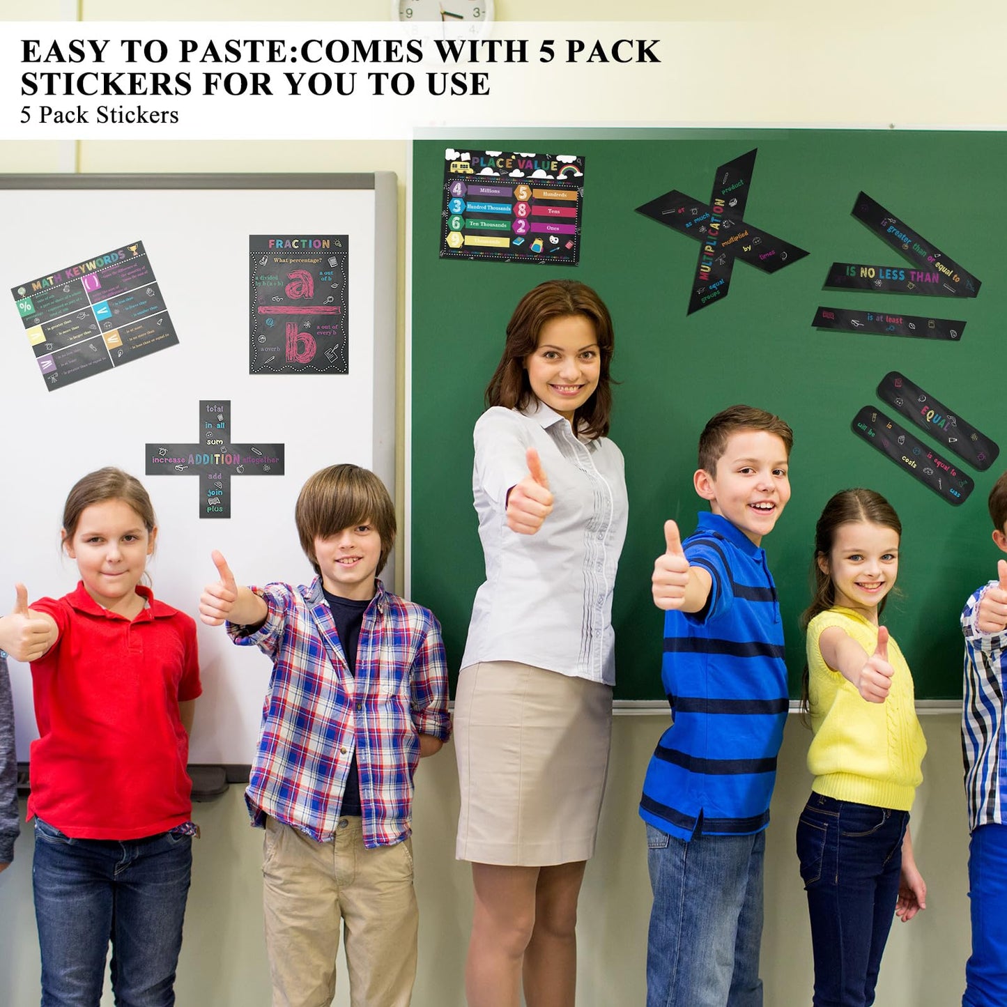 Geyoga 15 Pcs Educational Math Posters Set for Elementary Classroom Symbol Keywords Vocabulary Addition Subtraction Multiplication Division Poster for Middle School Homeschool Supplies(Blackboard)