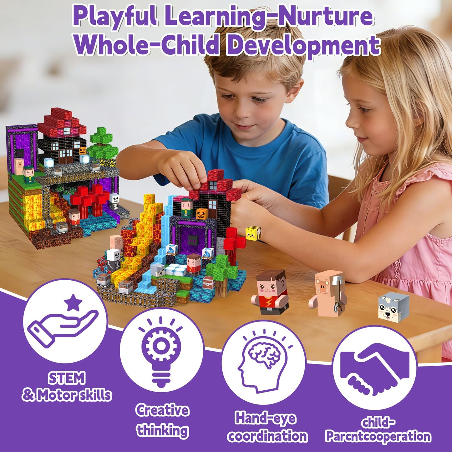 Gryxpox 200 PCS 0.8in Magnetic Blocks,Magnetic Building Cubes, Build Portal World Set,Stacking Magnets, STEM Sensory Toys for Ages 3+ Toddlers Kids Girl Boys Easter Birthday Creative Game Gifts