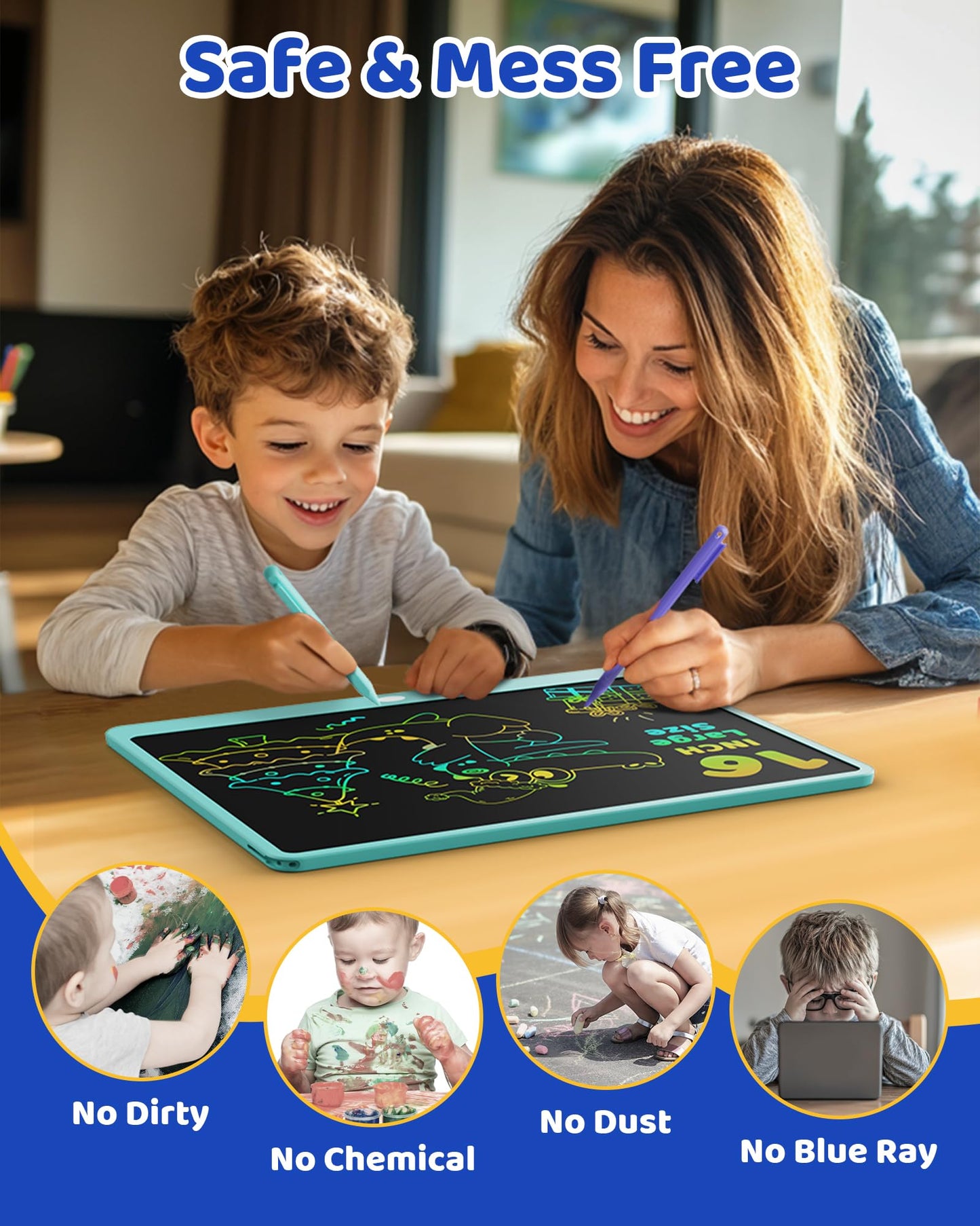 KOKODI LCD Writing Tablet for Kids 16 Inch Colorful Doodle Board, Electronic Drawing Pad for Kids, Educational and Learning Toys Gifts for 3-8 Year Old Boys and Girls