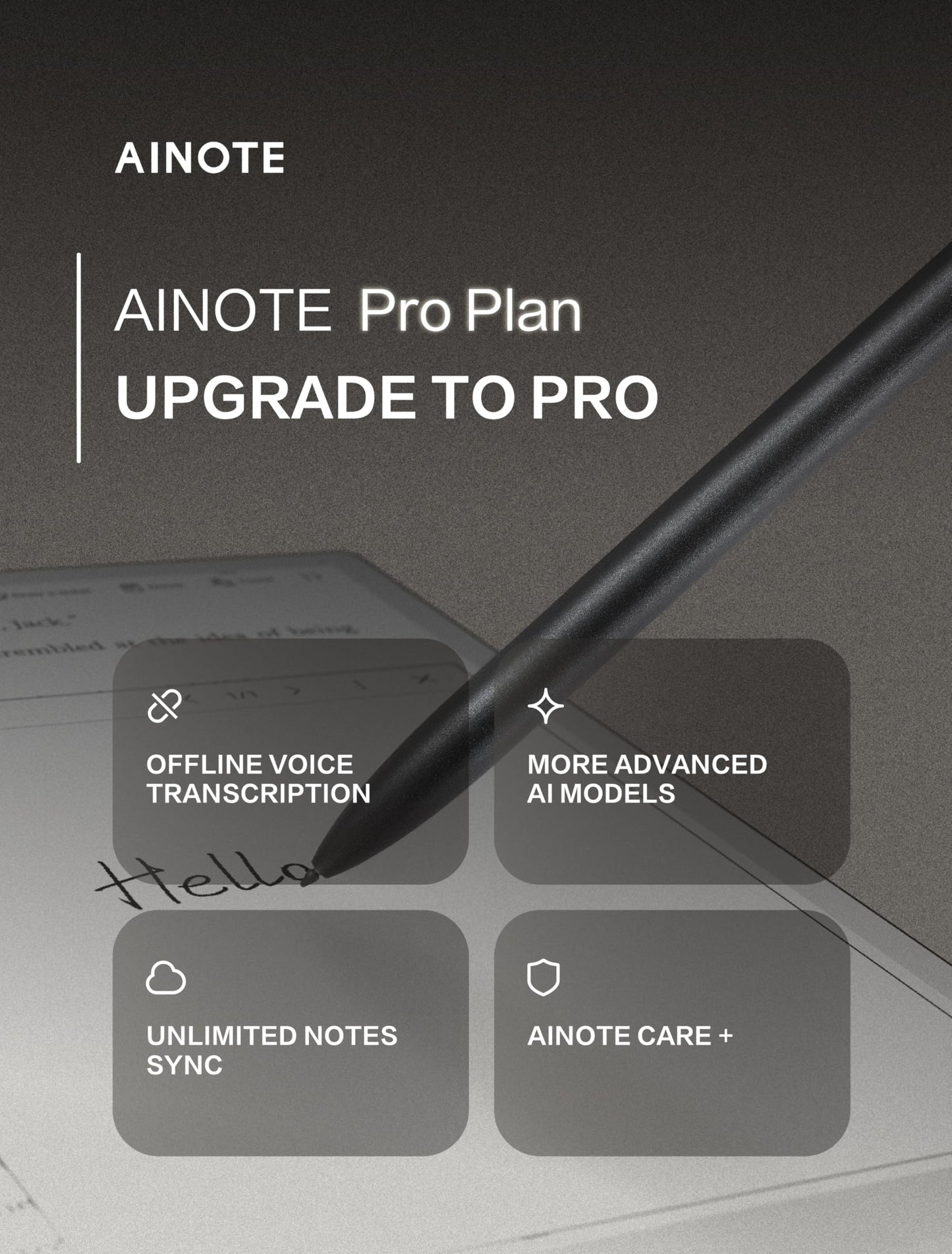 AINOTE 2, 10.65" Large Screen Paper Tablet, 4.2mm Ultrathin Note Taking Tablet with Stylus Pen, Supports AI Voice-to-Text Transcription &16-Language Transcription