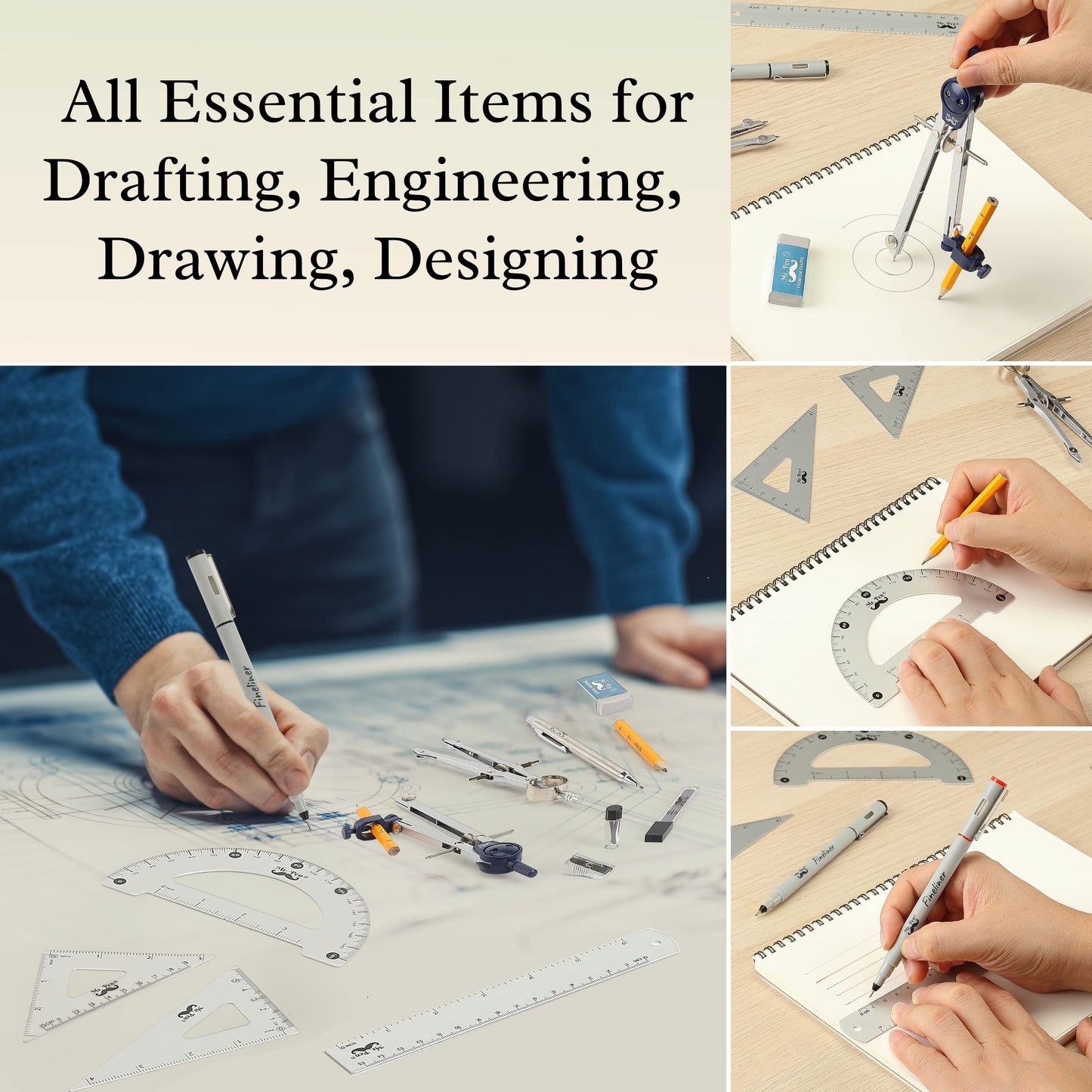 Mr. Pen- Professional Geometry Set, 15 pcs, Drafting Tools with Protractor, Compass, Metal Ruler, Triangles, Pens & Pencils, Complete Geometry & Drafting Kit for Architects, Engineers & Students