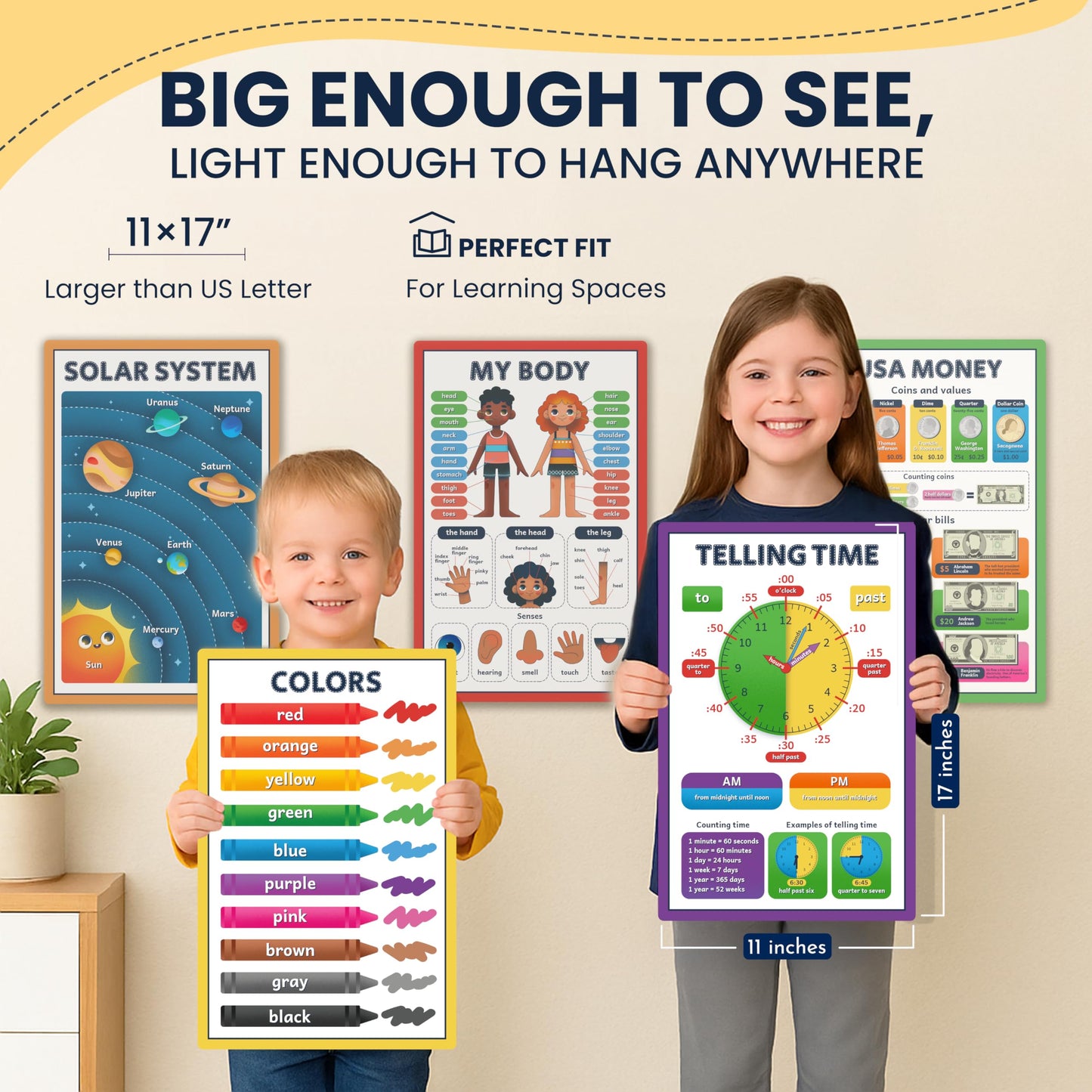 RYVE Educational Posters for Kids – 18 Laminated Preschool Posters for Classroom, Alphabet Poster, Numbers, Shapes – Toddler Learning Posters 1-3, Kindergarten, Homeschool Decor, Preschool Must Haves