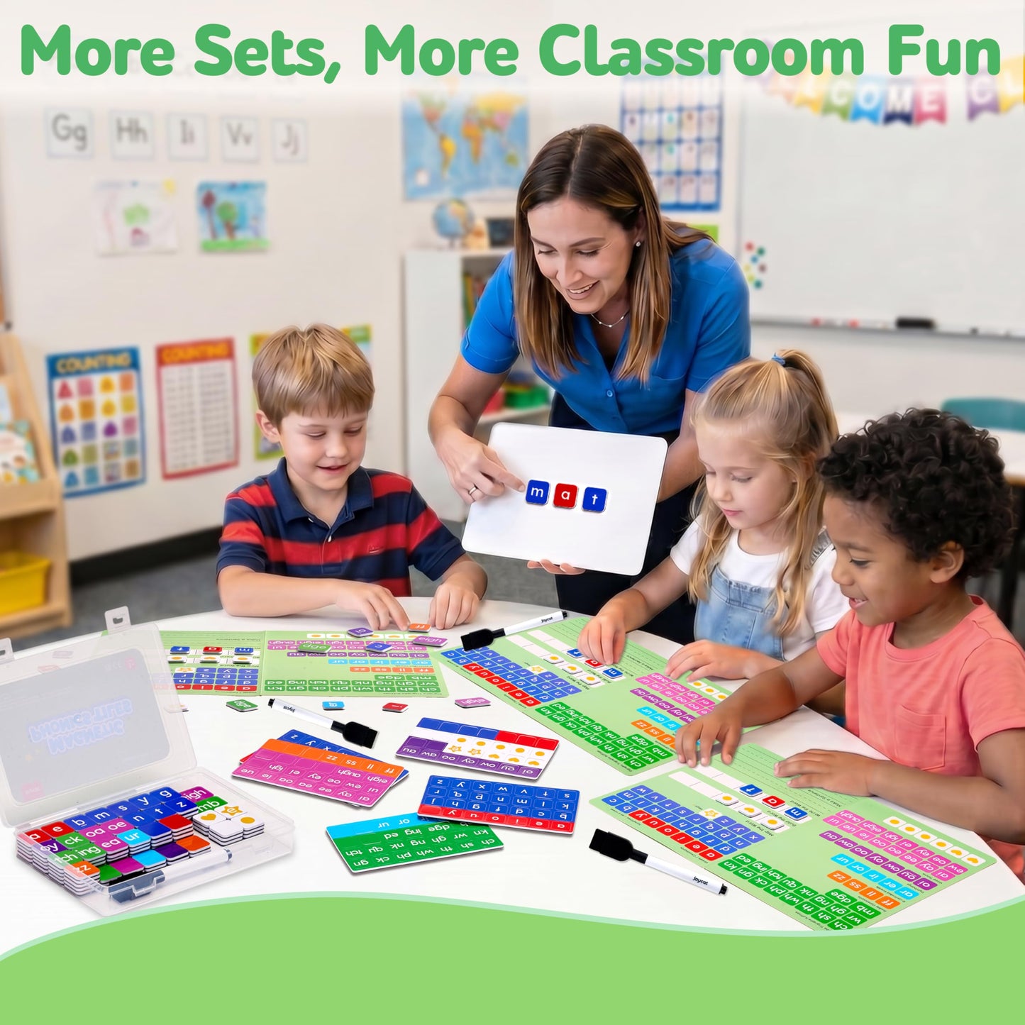 JoyCat 3 Sets Magnetic Letter Tiles for Classroom with 3 Folders - ABC Letters with Erasable Marker, Word-Building Folder & Storage Case, Phonics & Spelling Game for Kids 3+, Preschool & Pre-K
