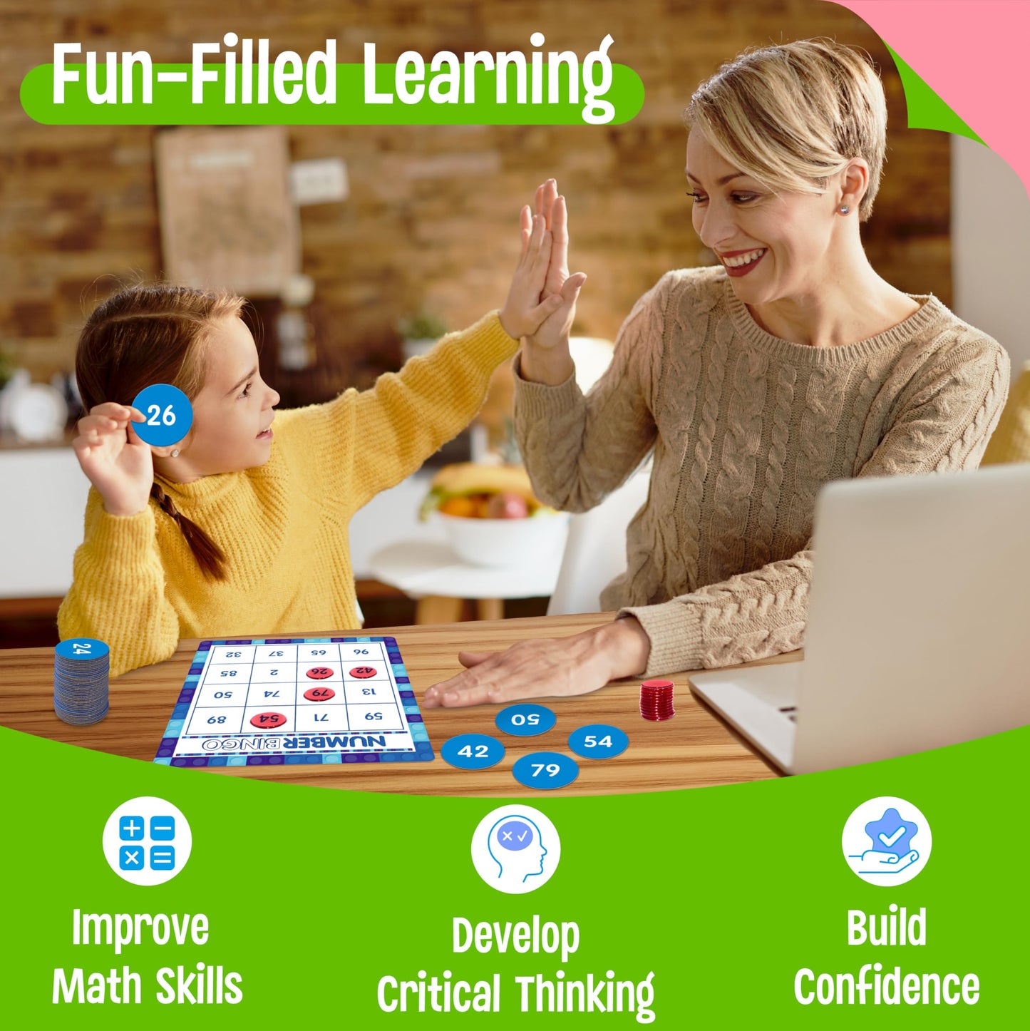 SpriteGru Number Bingo Game, Number 1-100 Bingo Board Game Learn & Count to Read 2 Versions Number Recognition Game for Kids 5-12, Perfect for Classroom & At Home