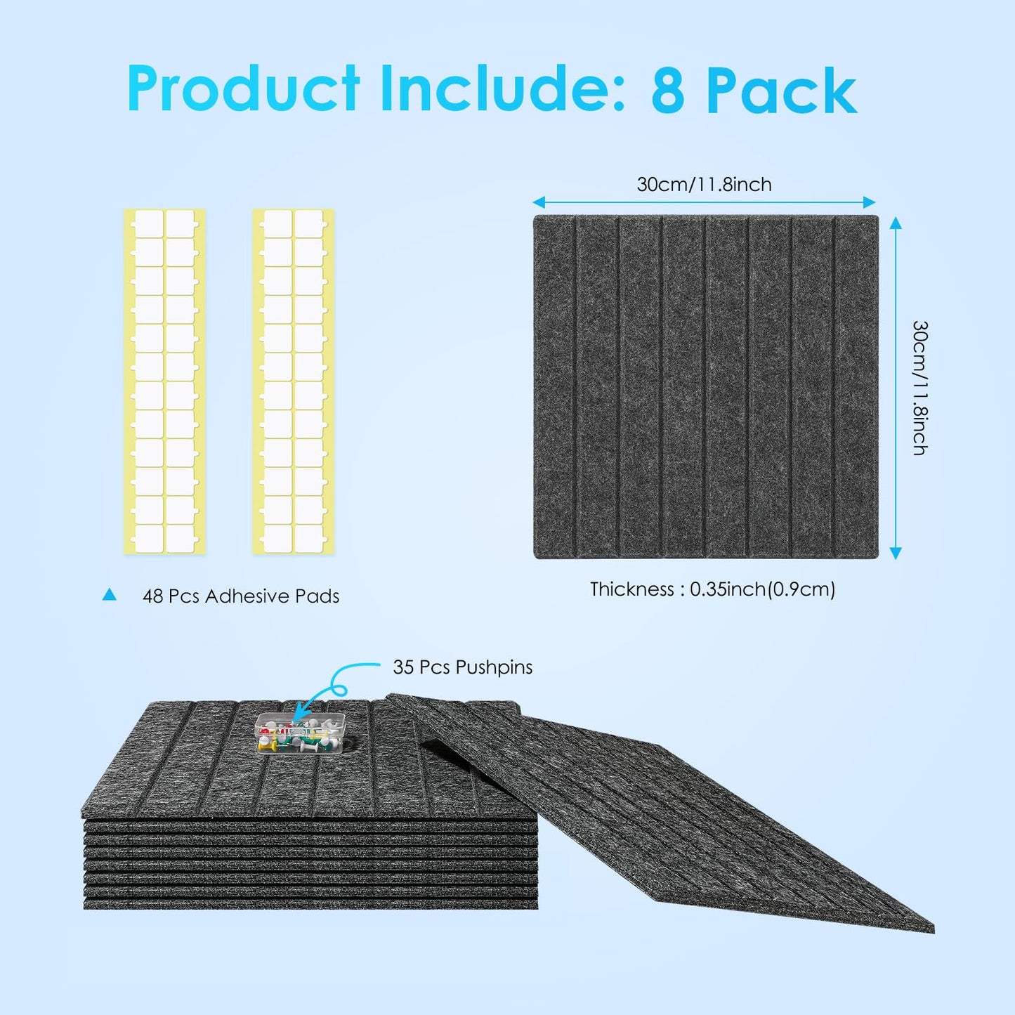 Bulletin Board 47" X 24" Cork Boards for Wall Alternative 8 Pack Grey Fine-Stripe Felt Bulletin Board 48 Safe Adhesive 35 Push Pins for Office School Home Room Decor