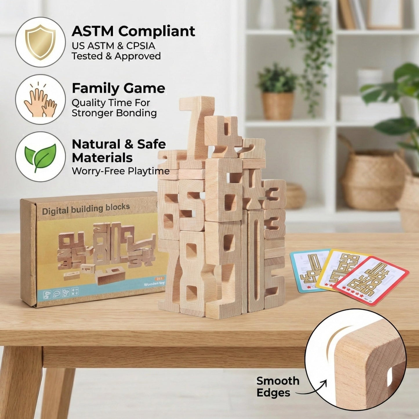 Wooden Number Blocks for Toddlers 3+, 20 PCS Montessori Math Stacking Toys, Natural Wood Counting & Learning Blocks with 30 Challenge Levels, STEM Educational Gift for Preschool Boys Girls