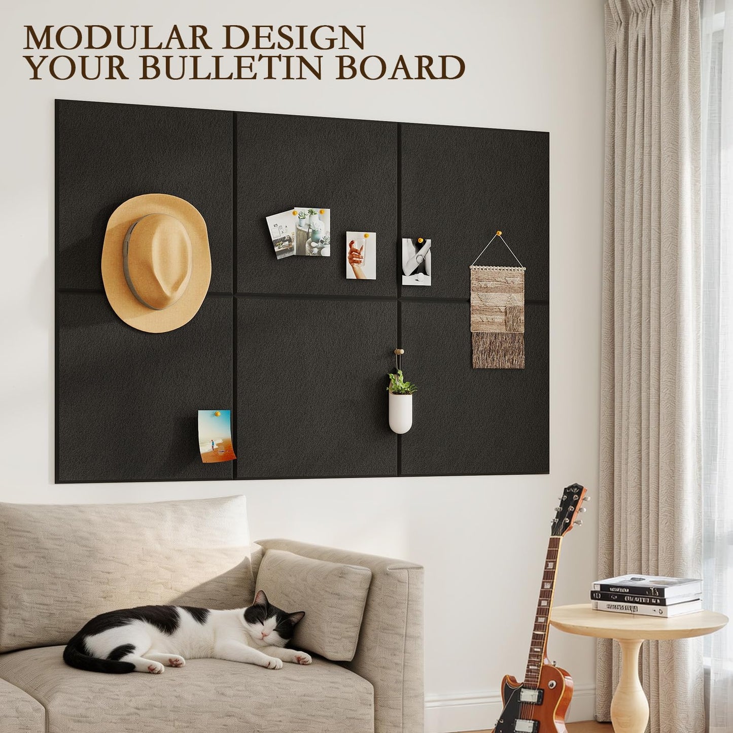 JBER Large Felt Bulletin Board 48"x36" - 12 Pack Felt Wall Tiles, Cork Board Alternative to Use in Office & Home Decor, Classroom Decor, Vision Board to Display Your Photos(Black)