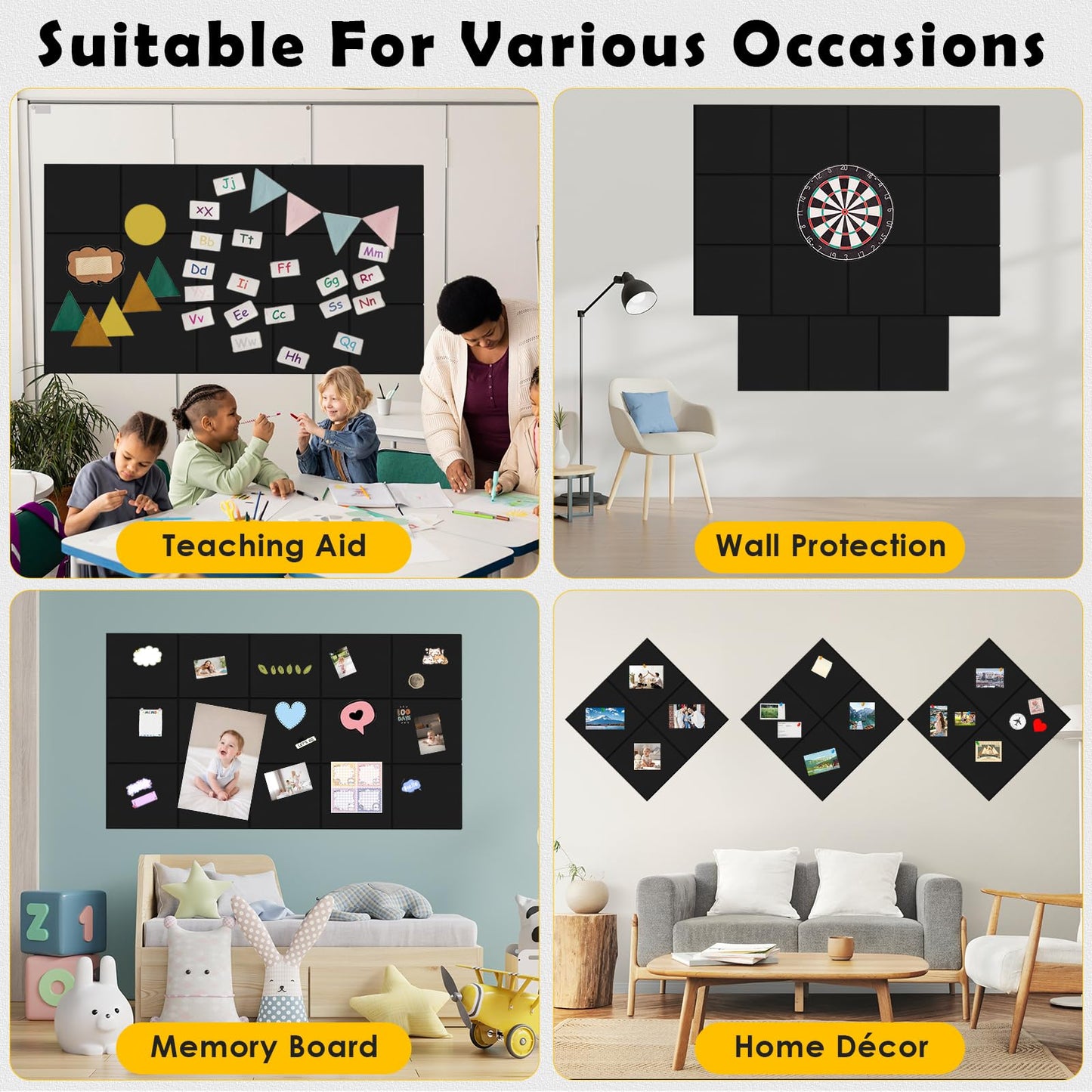 MAPVOLUT 2 Pcs Felt Boards - 24"x12" Reusable Cork Board Alternative for Wall with 30 Pins, 10 No-Trace Adhesive & Guide - Perfect for Office, Classroom, Home Decor, Bulletin Board, and Dartboard