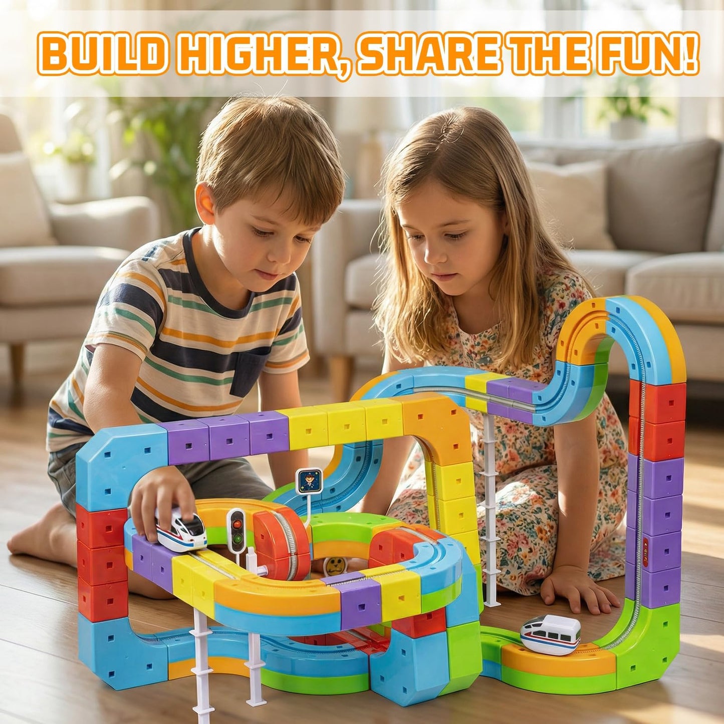 KlickRail Electric Train Set Flexible Race Track for 3 4 5 6 7 8 years old boys and girls, Building Toy Train Track Gravity-Defying 3D Embedded Layouts & Motorized Car, STEM Gift(Deluxe Set(88 Piece))