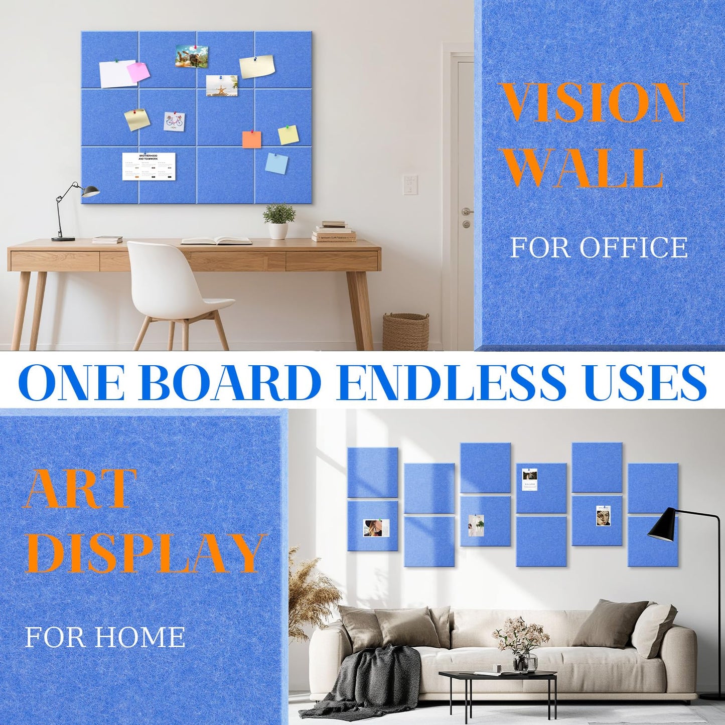 DOLLAR BOSS Large Cork Board for Wall 48" x 36" x 0.5" Bulletin Board 12 Packs Corkboard Tiles Self Adhesive Felt Wall Tiles for Office Home School, Blue