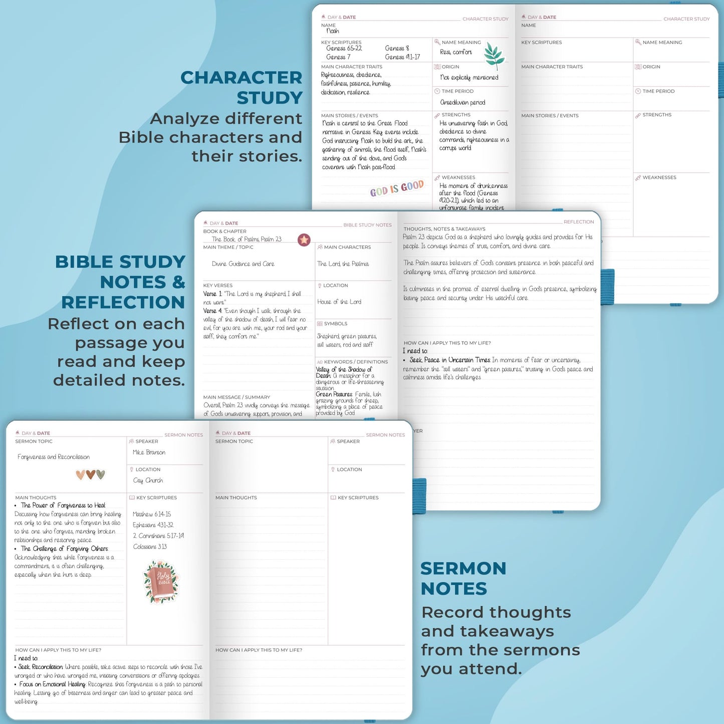Clever Fox Bible Study Journal – Church Notes Notebook – Note Taking & Journaling Kit – Faith Based Religious Gifts & Accessories (Aquamarine)