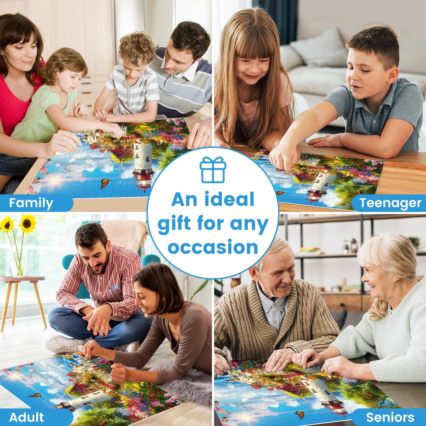 500 Pieces Puzzle for Adults Lighthouse Jigsaw Puzzle, Recycled Cardboard Jigsaw Puzzles 500 Pieces, Family Challenging Game, Nature Landscape Difficult Jigsaw Puzzle 20.5×15 in