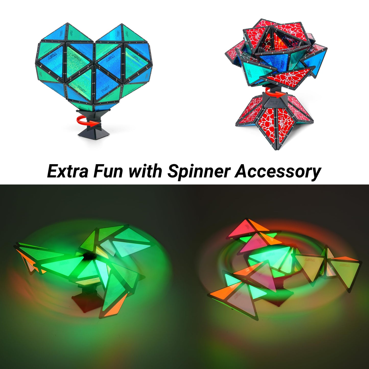 TOSY Magnet Pyramid - 1 Fidget Cube Transforms into 1 Billion Shapes, 243 Rare Earth Magnets, Glowing, Holographic Design, Spinner Accessory, Gift for Christmas Birthday (Set of 1 Stone 1 Glow)
