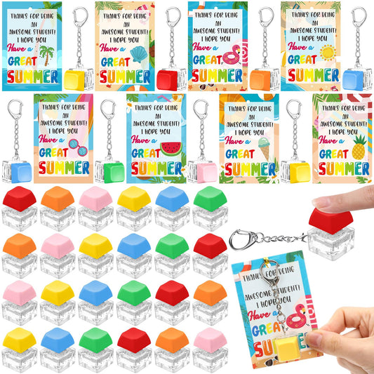 Seenelling 24 Set End of The School Year Gifts for Students Keyboard Fidget Clicker Keychain with Cards and Twist Ties Summer 2026 Graduation Party Favors for Last Day of School Gifts Prizes