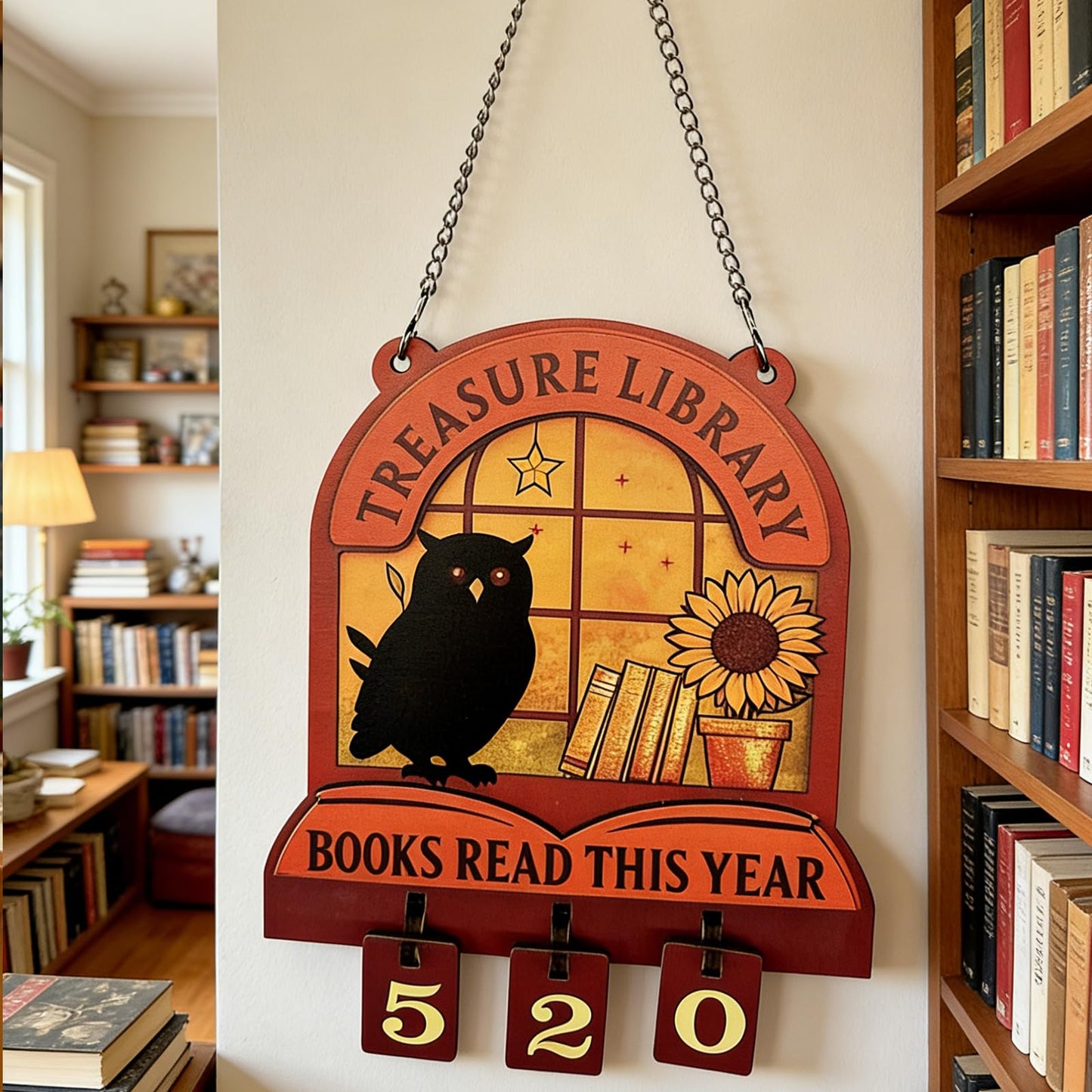 Reading Tracker Counter Sign, Wooden Books Read This Year Display, Book Lover Gift for Librarian, Reader, Teacher, Women, Wall and Table Decor for Home Library, Teachers, Book Lovers（Owl design）
