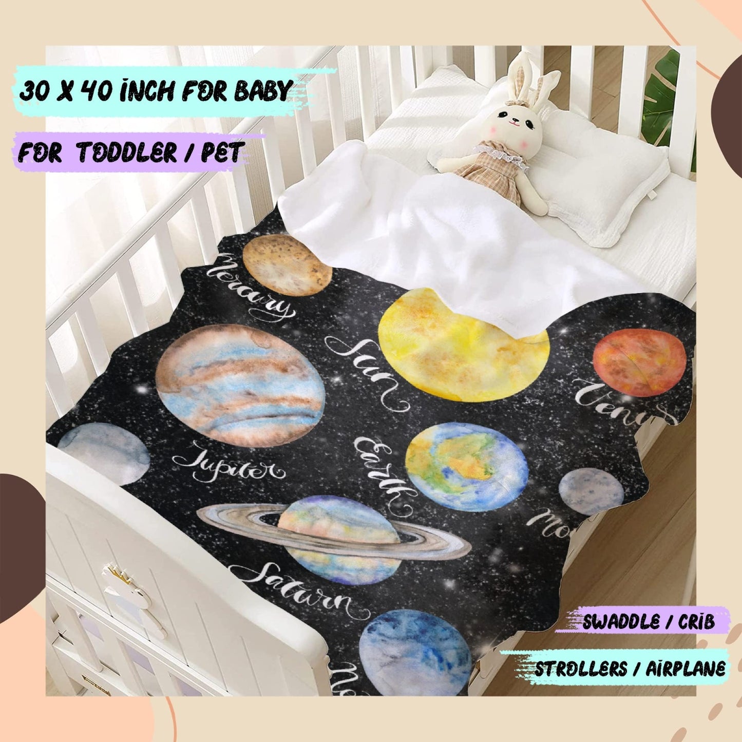 ARTBLANKET Planets Throw Blanket Fannel Fleece Super Soft Funny Blanket Travel Throw Blanket for Bed Couch Sofa 40 x 30 Inch for Baby
