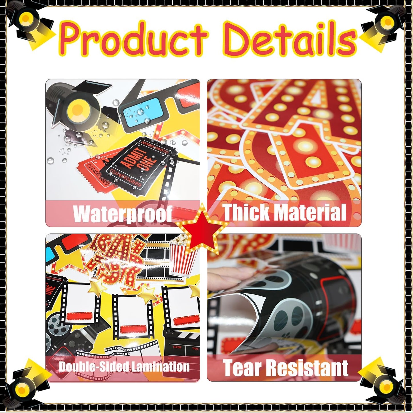 Movie Star Bulletin Board Decorations Set with Borders Movie Night DIY Photo Crafts Cutouts Decor for Teachers Now Starring Motivational for Class School Classroom Bulletin Board Decoration