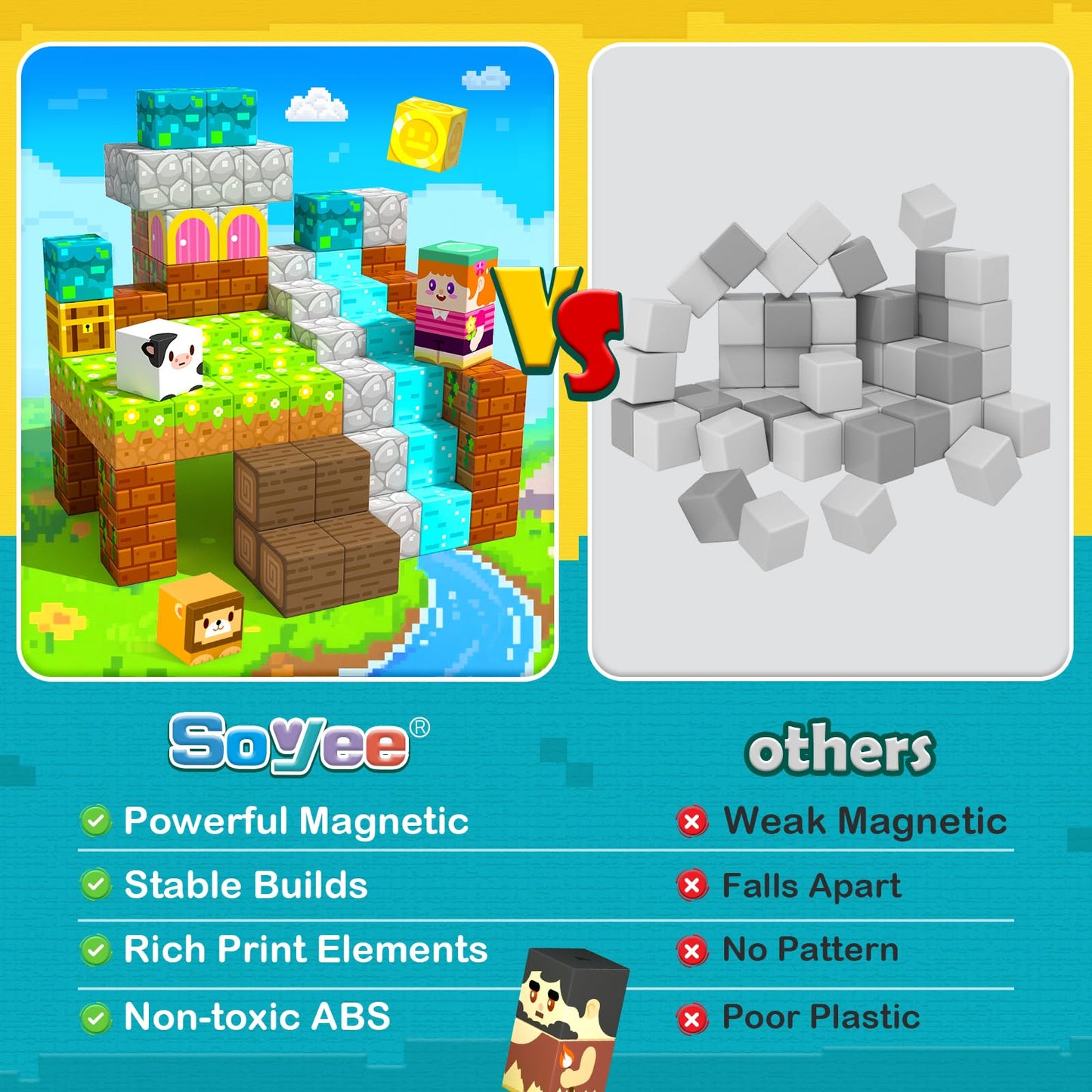 Magnetic Blocks Building Toys Games for 3 4 5 6 7 8 9 Years Old Boys & Girls Magnet STEM Sensory Toddler Kids Learning Toys Xmas Birthday Gifts for Ages 3+