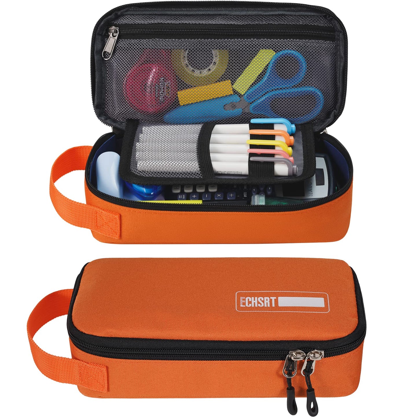 ECHSRT Pencil Case for Men Women, Large Pen Bag for Adults, Portable Pencil Pouch Aesthetic with Handle, Zipper Cases for Office Organizer Orange