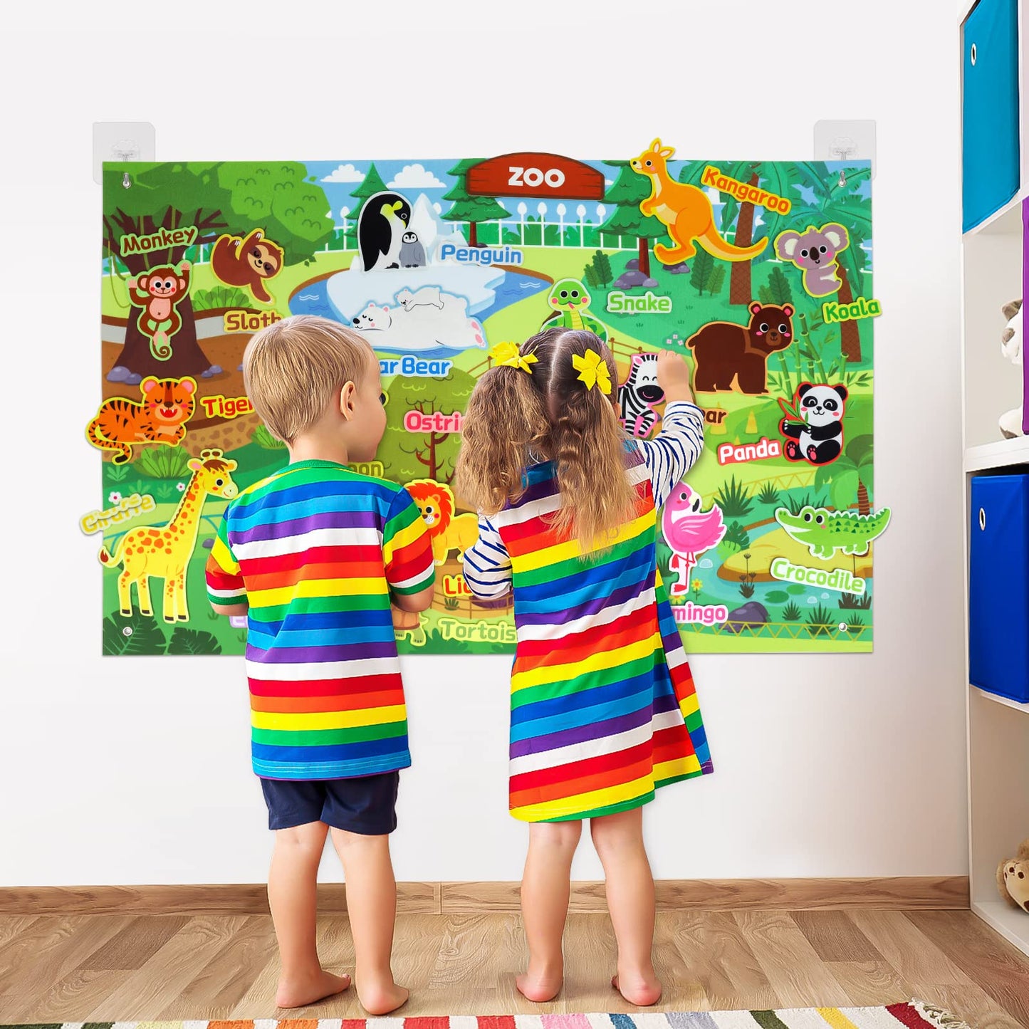 Taika 43x28 inch Zoo Animals Felt Story Board Set, 41Pcs Jungle Animals Toys, Thicker Flannel Board, Preschool Learning Toy, Interactive Storytelling Teaching Play Activity Kits