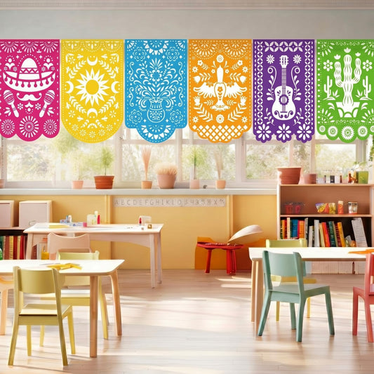 Tiamon 6 Pcs Classroom Curtains 36 x 24 Inch, Colorful Polyester Window Drapes for School, Back to School Decorations, Window Decor for Kindergarten Daycare Primary Learning Spaces(Mexican)