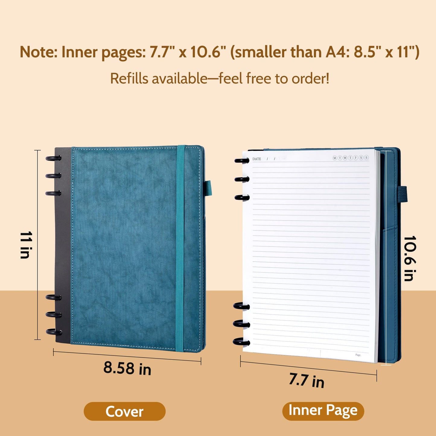 Yoment Refillable Notebooks for Work 5 Subject with Removable Dividers Tabs 240 Pages Hardcover Leather Journals for Writing Large Discbound Planner Colleged Ruled Paper for Women Men 8.58 x 11,Blue