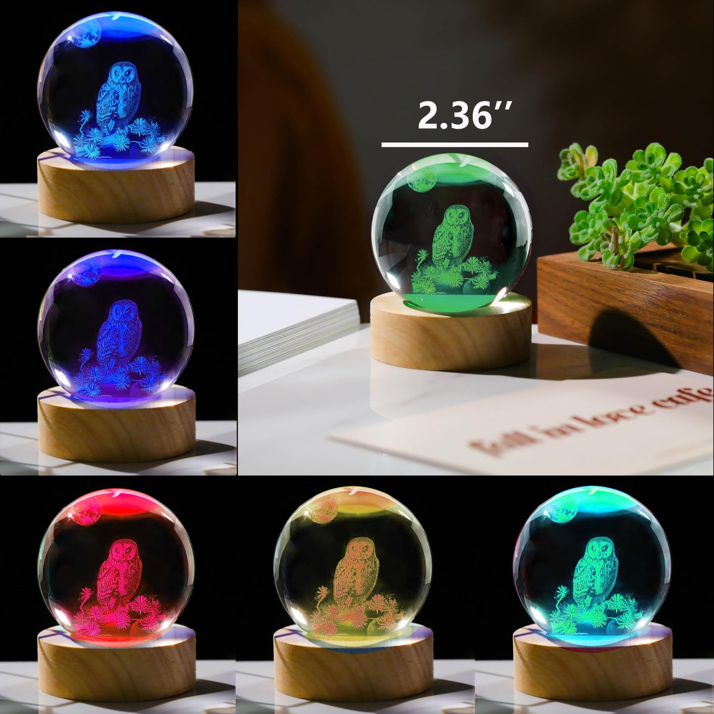 3D Owl Crystal Ball 60mm - Figurines Decor Glass Animals for Women, Room Birthday Gift for Best Friend Lovers, Keepsake Paperweight
