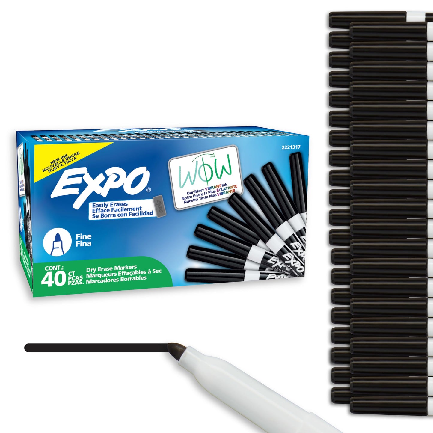 EXPO Dry Erase Markers, Low Odor Ink, Black, Fine Tip, 40 Count - Whiteboard, Calendar, Organization, Essential Supplies for Office, School, Classroom, Teachers (Pack of 6)