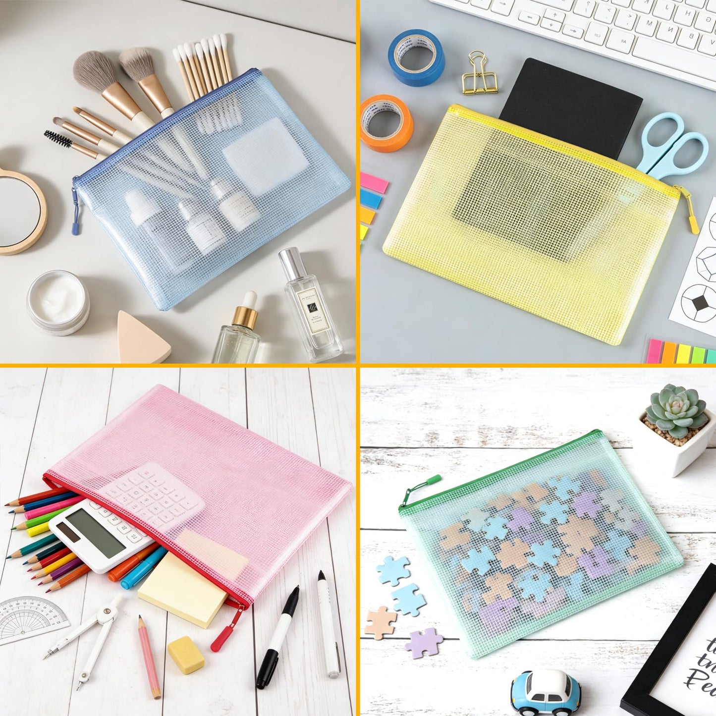 YOPCDJ 24pcs Mesh Zipper Pouch Bags A4 Zipper Bags for Classroom Organization, Waterproof Document Zipper Pouches for Cosmetics, Travel Storage File Bags for Office Supplie