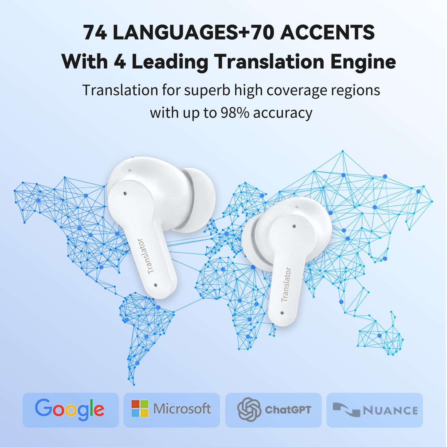 Wooask M3 Translator Earbuds Instant Translation Language Translator Device Support 74 Languages and 70 Accents (Without Offline Package)