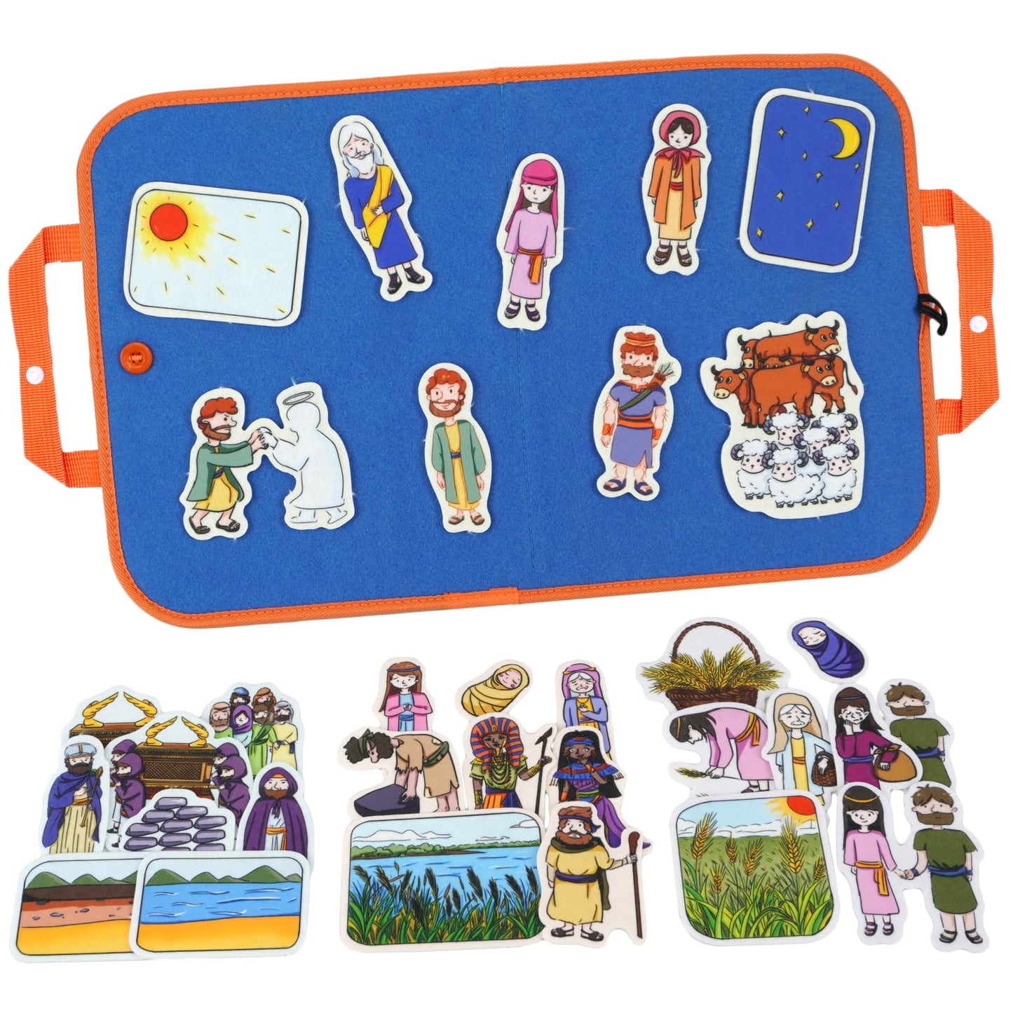 CHEFAN 4 Pack Felt Board Bible Stories Set, Flannel Board Stories, Nativity Flannel Graph Bible Toy for Kids, Include Ruth and Naomi, Crossing The Jordan River, Moses is Born, Jacob Wrestles with God
