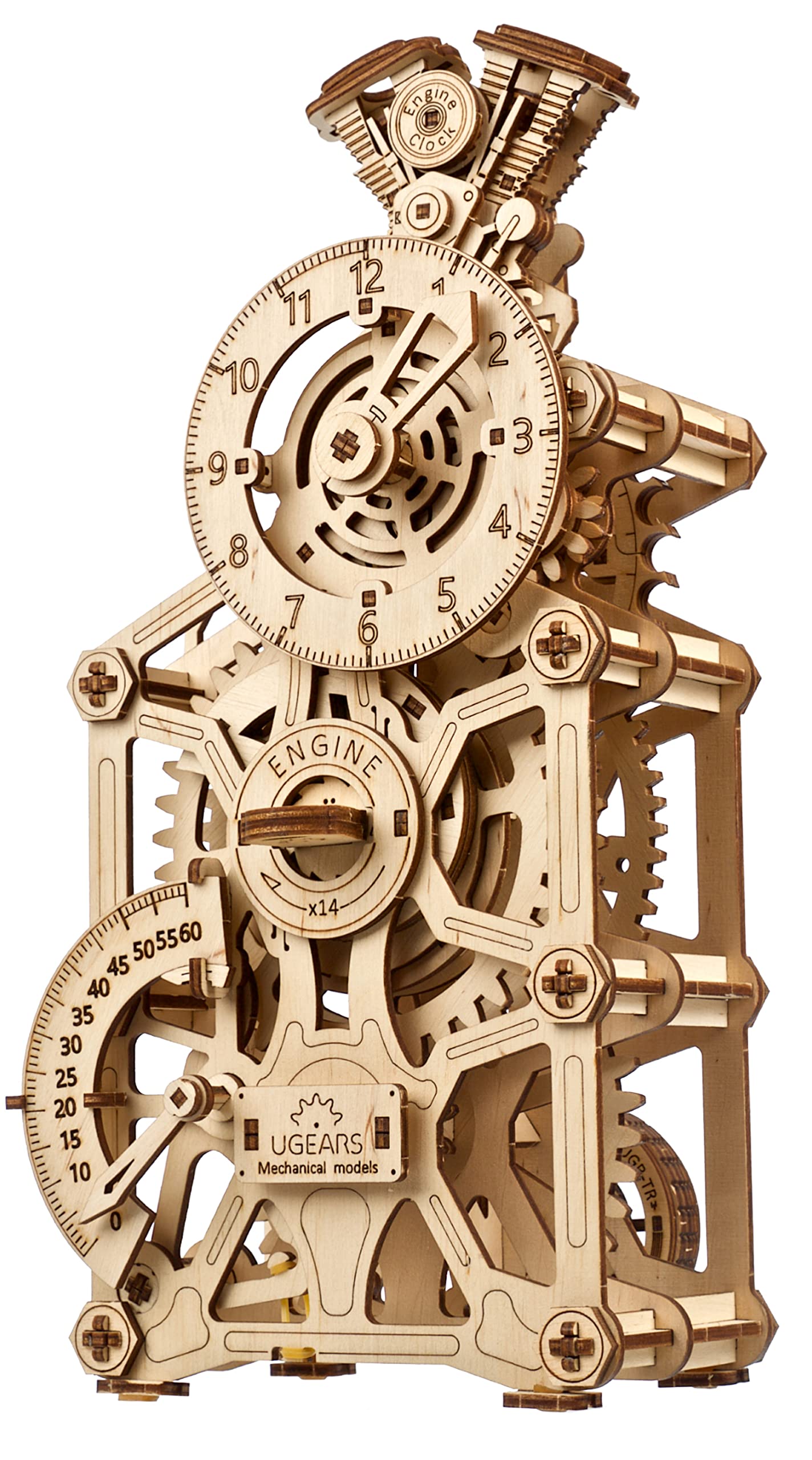 UGEARS Engine Clock 3D Wooden Puzzles for Adults – Wooden Model Kits for Adults, Mechanical Clock Kit with Moving Pistons, Steam Engine Kits, Clocks Kits for Do It Yourself, Brain Teaser 3D Puzzle