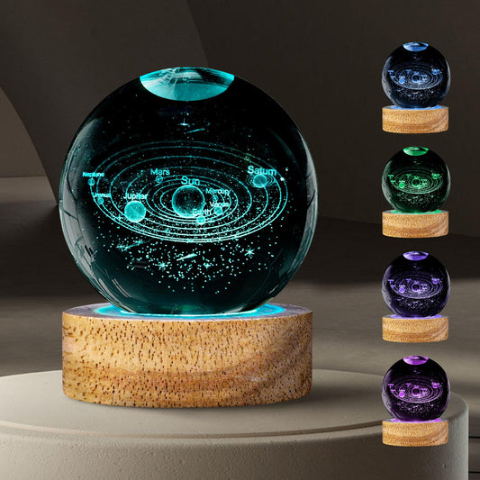 3D Solar System Crystal Ball Night Light with 16 Color, Unique 60mm Galaxy Planets Glass Ball Lamps with Remote Cool Birthday Christmas Decor Astronomy Space Gifts for Boys Girls Friends