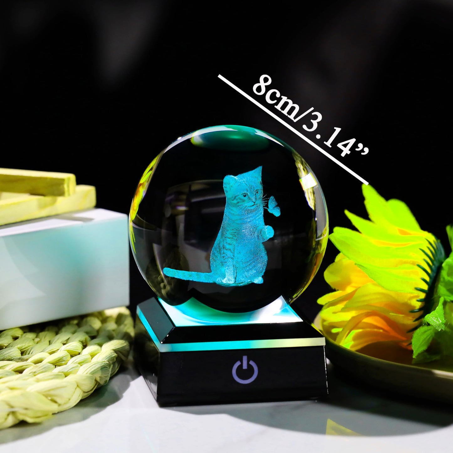 3D Cat Crystal Ball Cat Lover Gifts for Women 3D Cat Figurines Home Decor Cat Collectibles Snow Globes Gift for Girl Cat Lamp for Bedroom Unique Cat Gifts for Her